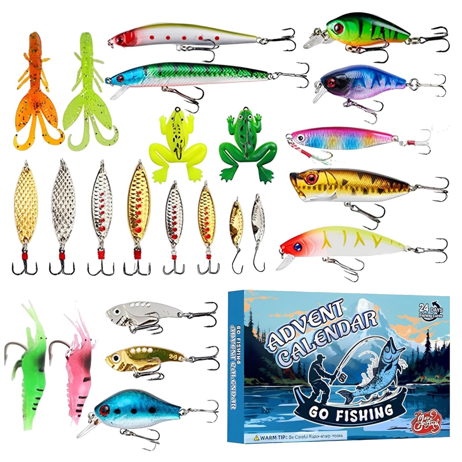 **2024 Fishing Lure Advent Calendar – 24-Day Christmas Countdown Box with Premium Lures | Perfect Gift for Anglers & Fishing Enthusiasts | Ideal for Holiday Stocking Stuffers & Festive Fishing Fun**