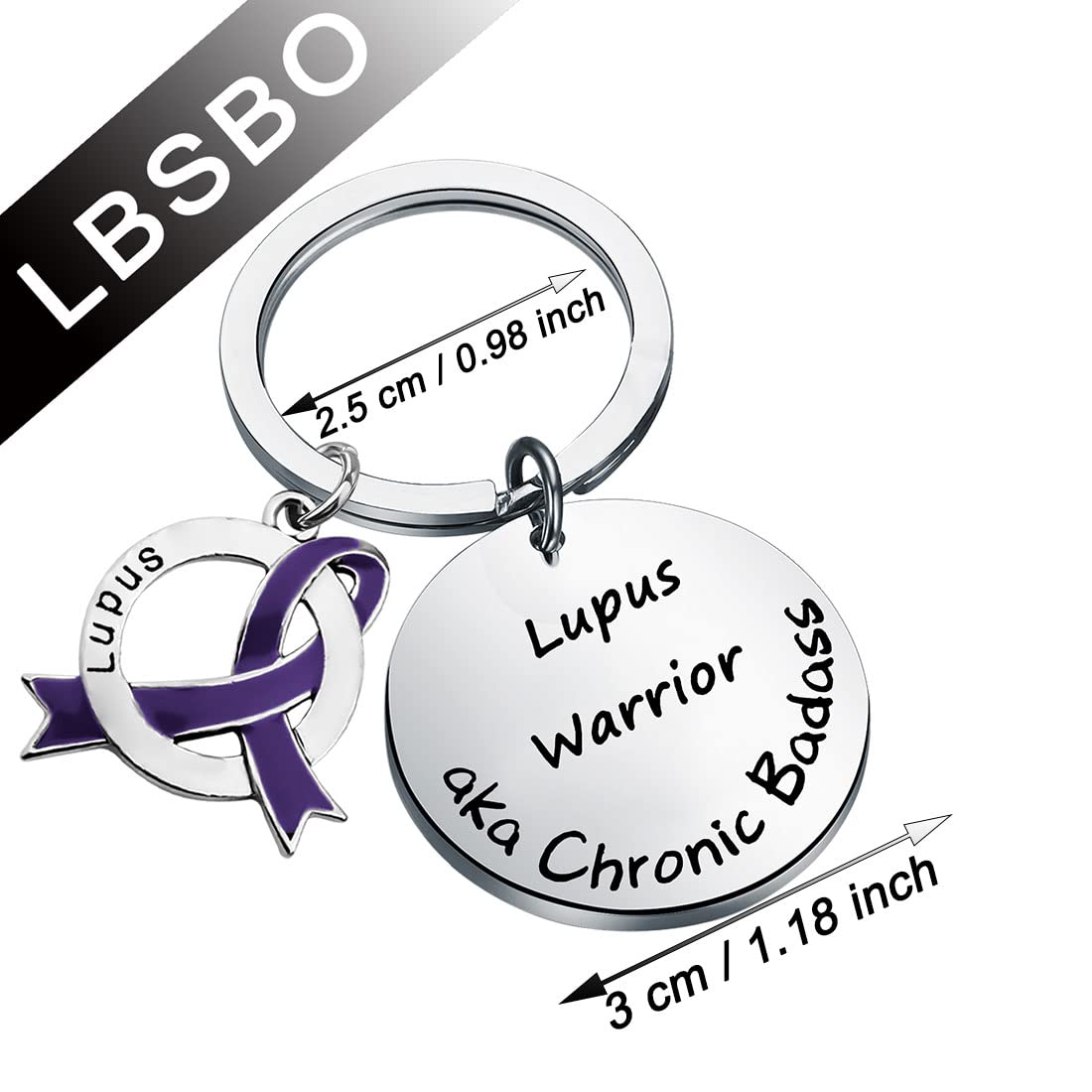 Lupus Awareness Purple Ribbon Keychain - Chronic Badass Warrior Gift for Women & Men - Support Lupus Disease Fighters - Perfect for Keyrings, Bags & Everyday Carry