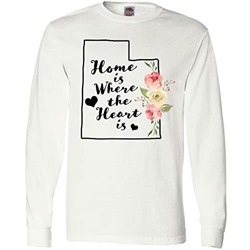Inktastic Utah Home is Where The Heart is Watercolor Long Sleeve T-Shirt - Soft Cotton Comfort Wear for Casual Outings & Family Gatherings