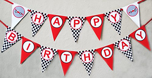 Race Car Birthday Banner Pennant - Custom Racing Theme Party Decorations for Kids Birthday, Baby Shower & Special Events