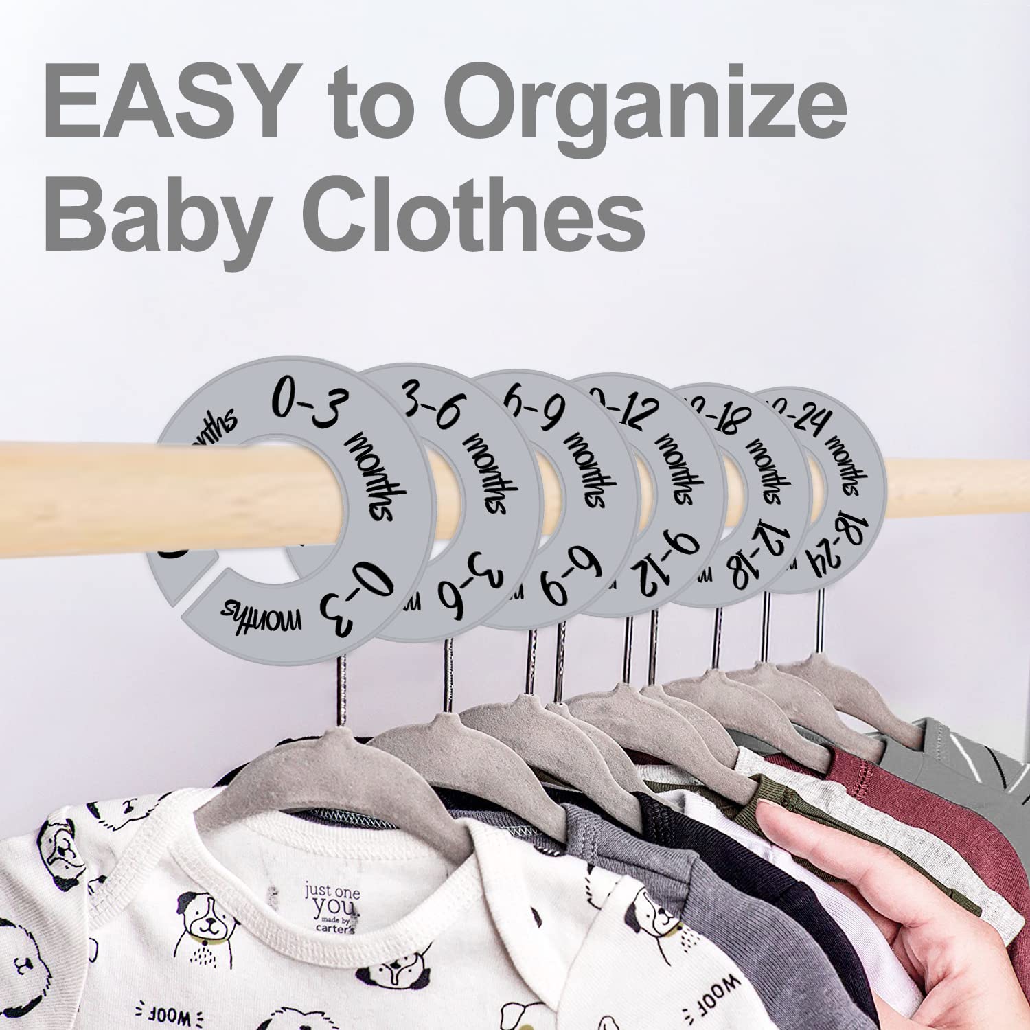 Pro Goleem Baby Closet Dividers - 6-Pack Gray Nursery Organizer for Baby Clothes (Fits 1.5