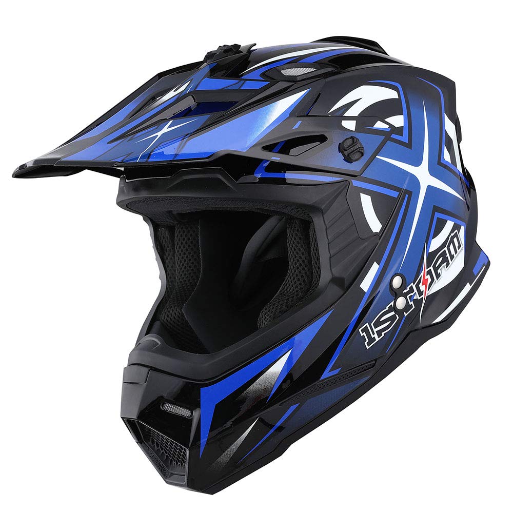 1Storm HF801 Adult Motocross Helmet - BMX MX ATV Dirt Bike Racing Helmet with Bluetooth Headset (Sonic Blue) - Perfect for Off-Road Adventures & Motorcycle Riding