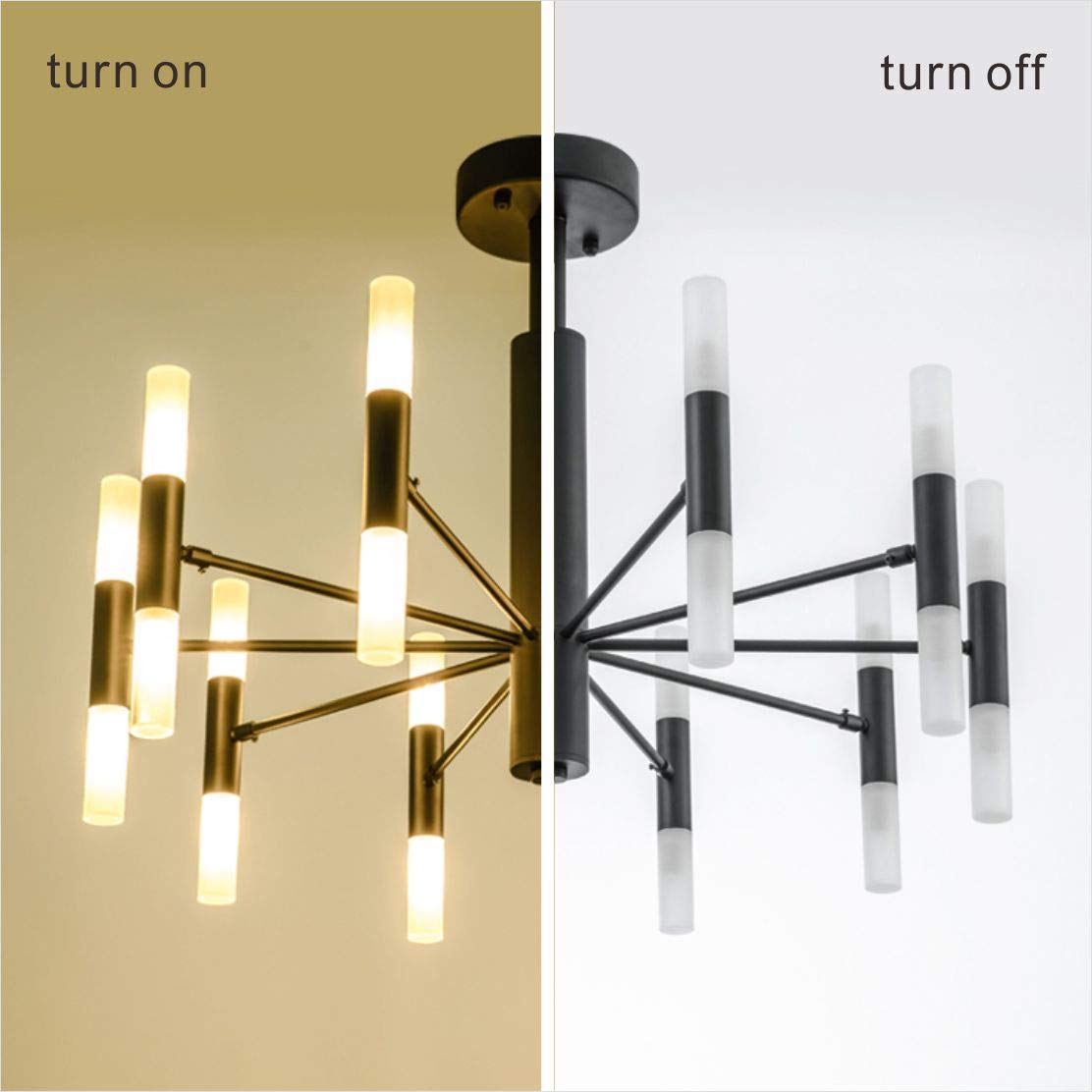 Modern Matte Black Sputnik Chandelier - 20-Light Semi Flush Mount Ceiling Light - Mid Century Vintage Farmhouse Industrial Pendant Lighting for Dining Room, Living Room & Bedroom