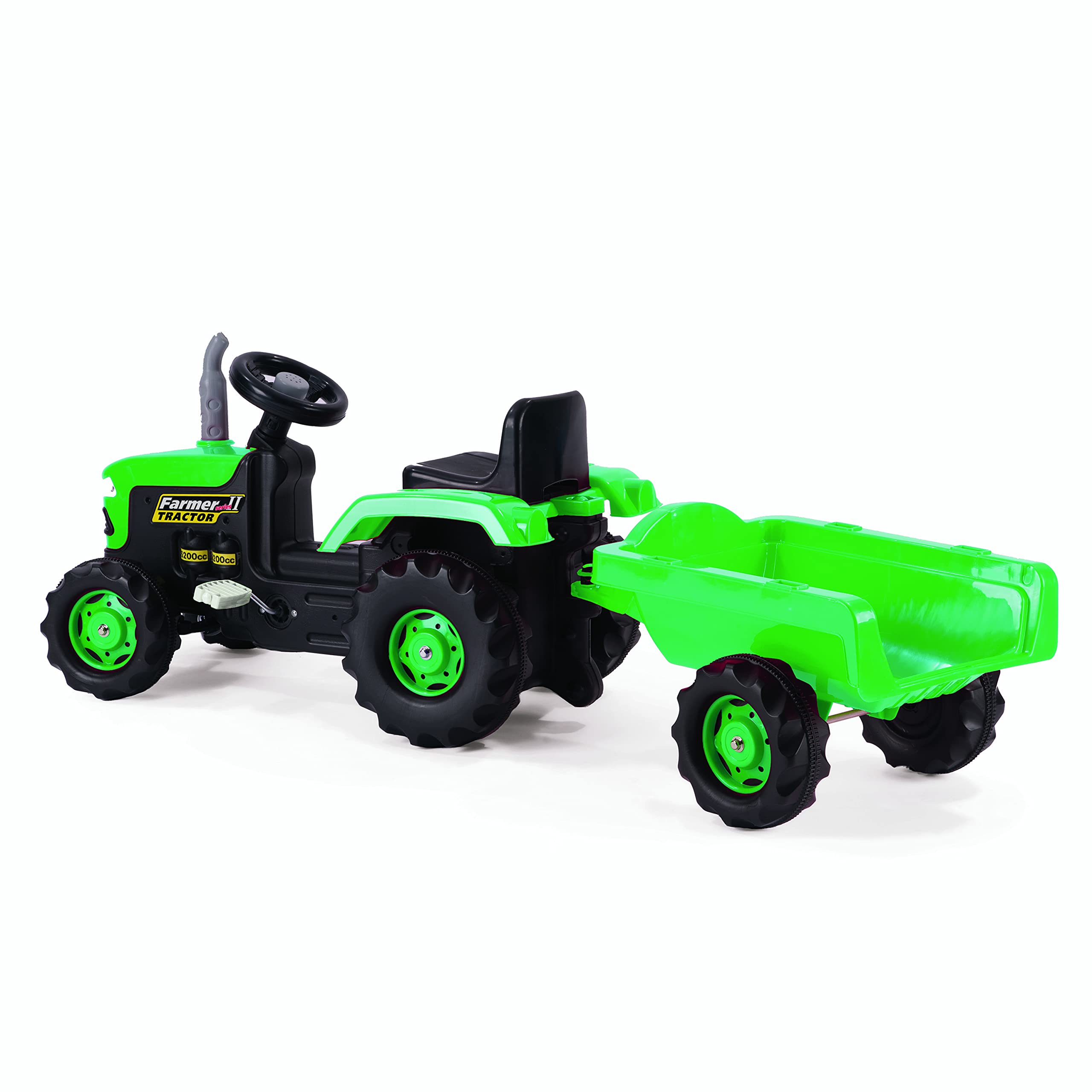 Big Green Pedal Tractor with Trailer - Kids Ride-On Toy for Outdoor Play & Farm Pretend Play - Durable Steel Construction for Ages 3-8 Years
