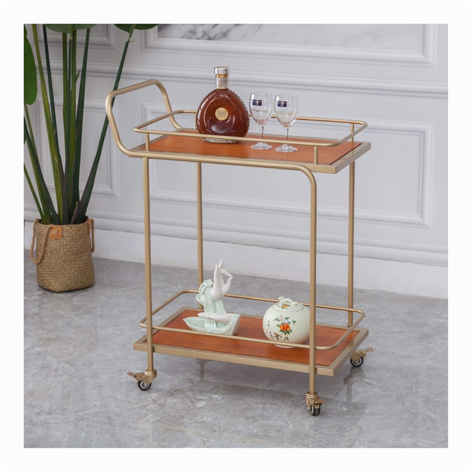 2-Tier Metal Bar Cart with Wheels - Rolling Serving Cart for Kitchen, Home Bar, Hotel & Wine Storage - Light Wood Surface - Perfect for Entertaining, Parties & Small Spaces
