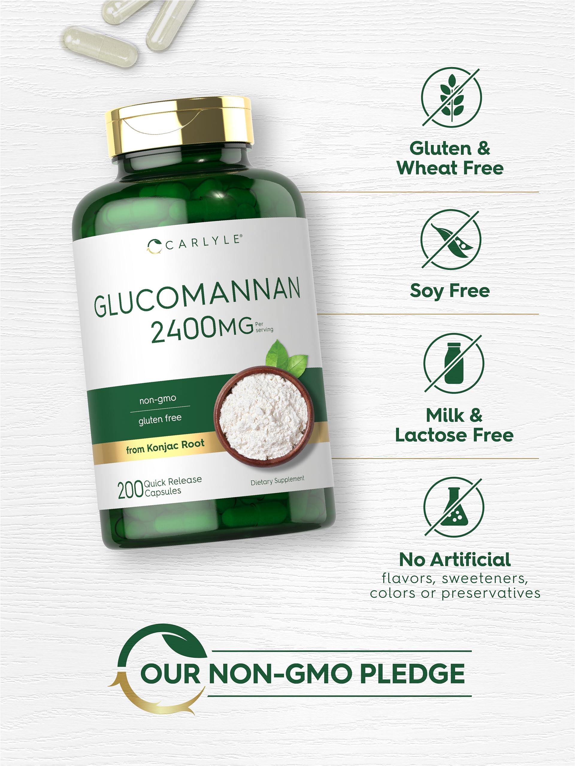 Carlyle Glucomannan Capsules 200 Count | Soluble Fiber Supplement Pills | Non-GMO, Gluten Free, Vegan | Supports Weight Management & Digestive Health | Perfect for Keto & Low-Carb Diets