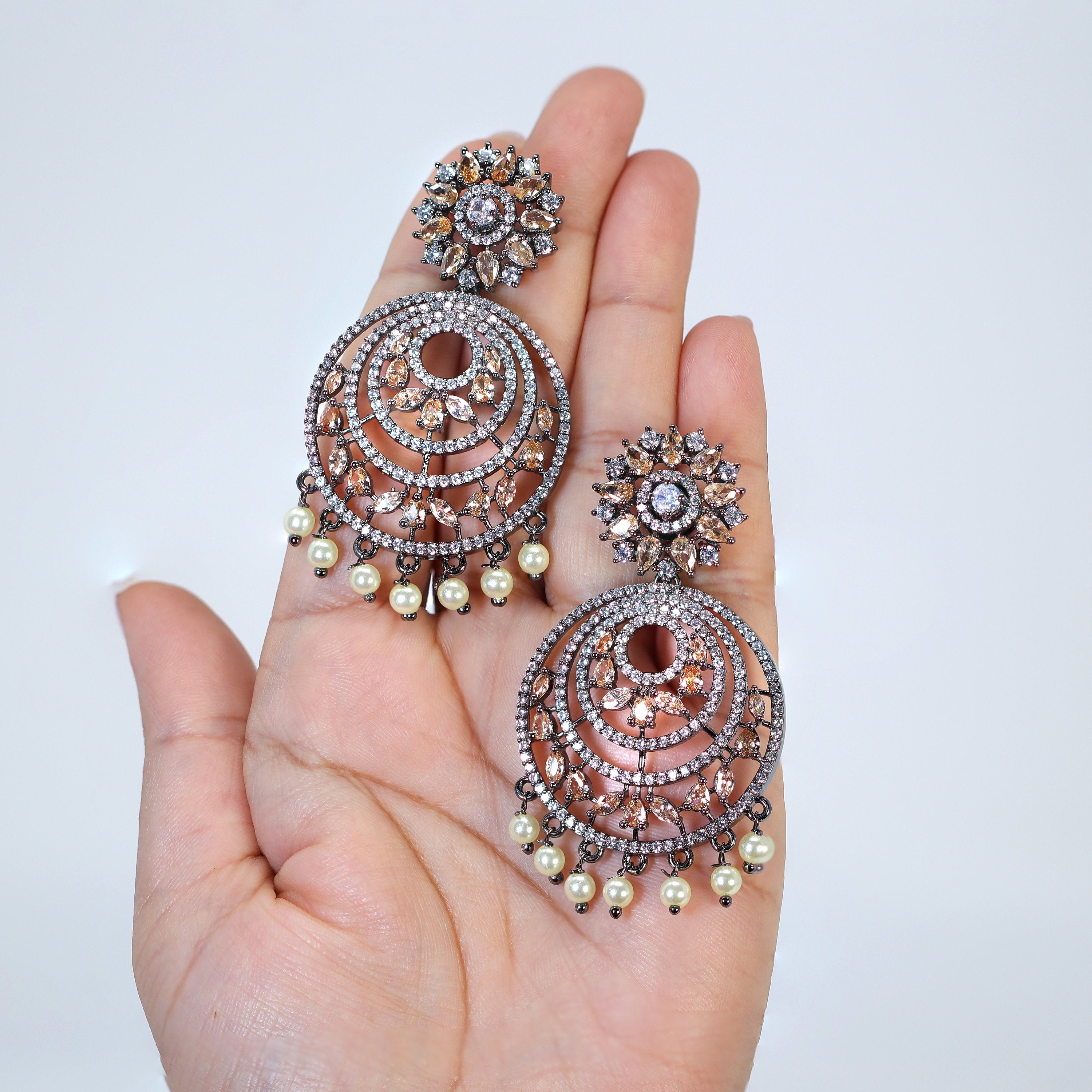 Cubic Zirconia Brown Black Chandelier Diamond Drop Earrings - Long Bridal Jewelry for Weddings, Crystal Statement Earrings for Evening Parties & Special Occasions