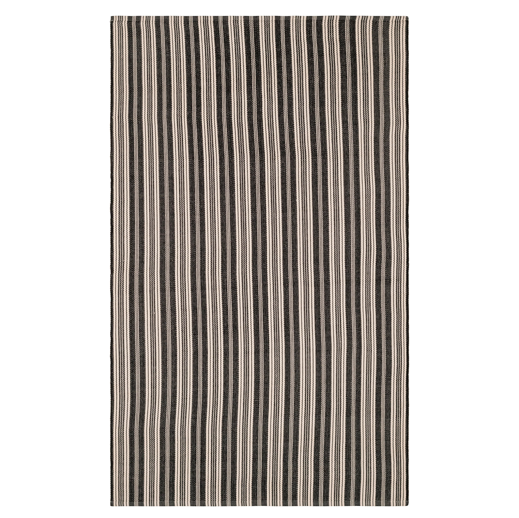 Handwoven Ticking Stripe Indoor/Outdoor Rug - Black & Ivory - Perfect for Patio, Deck, Living Room & Bedroom Decor