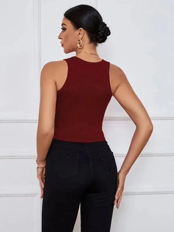 Y Neckline Knit Tank Top for Women - Summer Casual Sleeveless Blouse - Perfect for Beach, Vacation & Everyday Wear