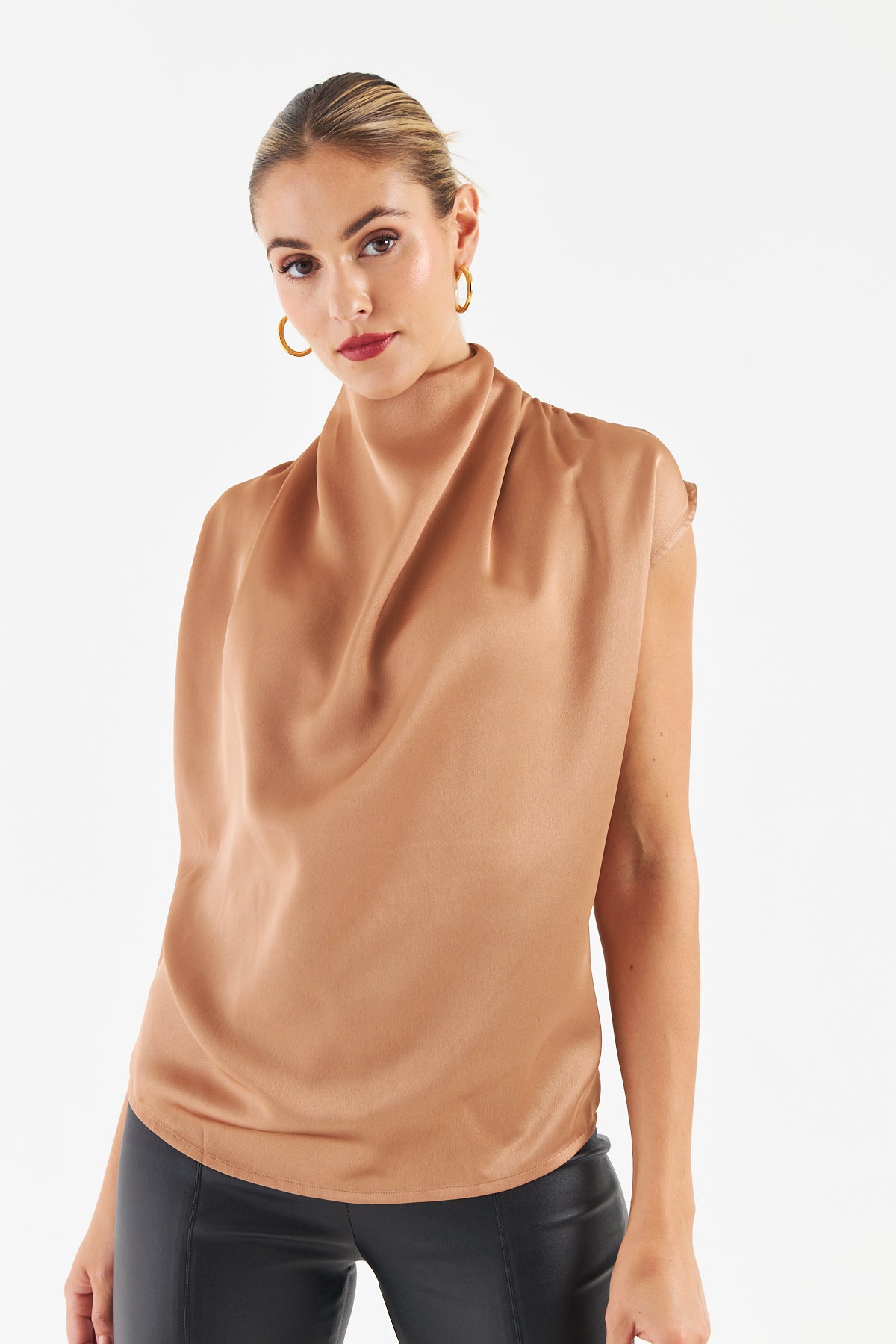 Lauren Women's Sleeveless Blouse - Light Beige Casual Top for Summer, Office Wear & Business Attire