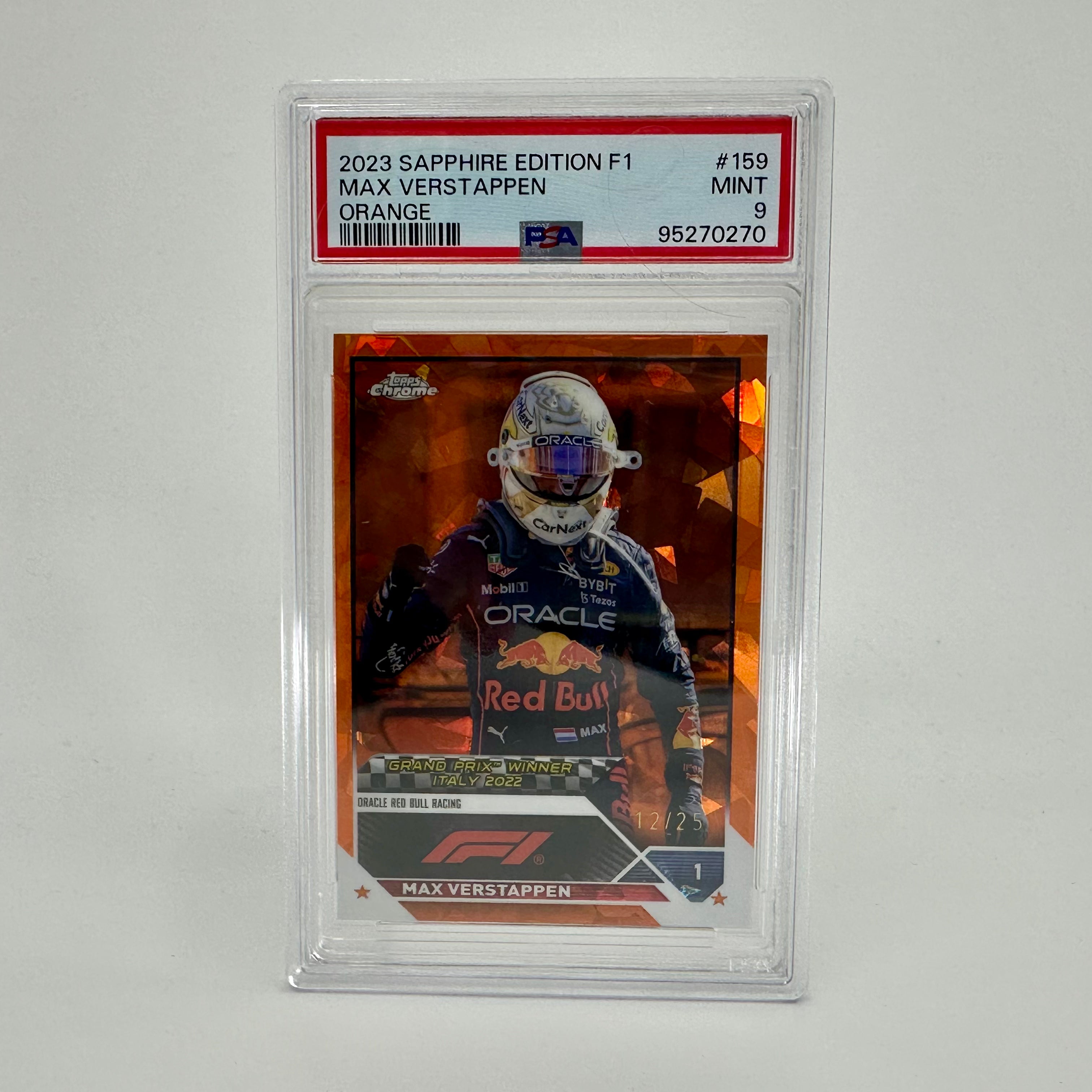 PSA 9 2023 Topps Chrome Max Verstappen #159 Sapphire Orange Racing Card - Perfect for F1 Collectors, Sports Memorabilia Displays & Racing Enthusiasts