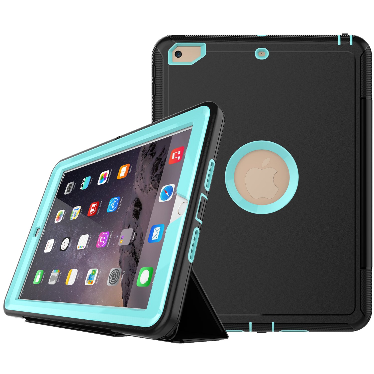 Premium Apple iPad 2017 9.7 Inch Protective Case with Tempered Glass Screen Protector - Shockproof Cover for Home, Office & Travel Use