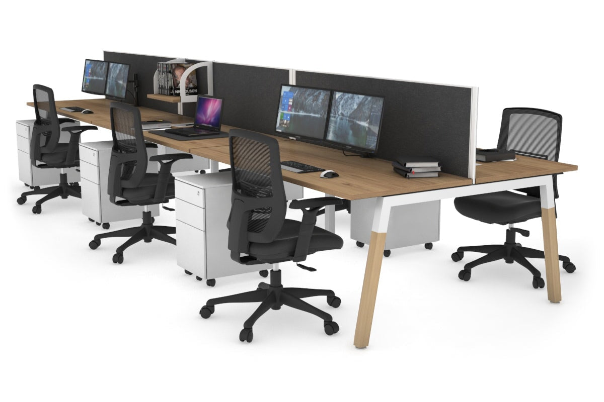 Quadro A Legs 6-Person Office Workstation with Wood Legs & Cross Beam [1200L x 700W] - Perfect for Collaborative Workspaces & Modern Office Desks