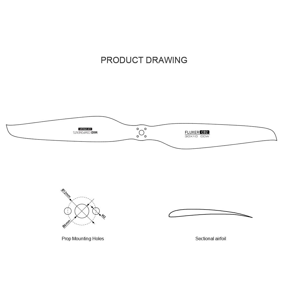 FLUXER CB2 30x10in Carbon Fiber Propeller - Upgraded Ultralight Drone Prop for Multirotor, Quadcopter, Hexacopter (M3x4) - Perfect for DIY RC Hobby & Professional Aerial Photography