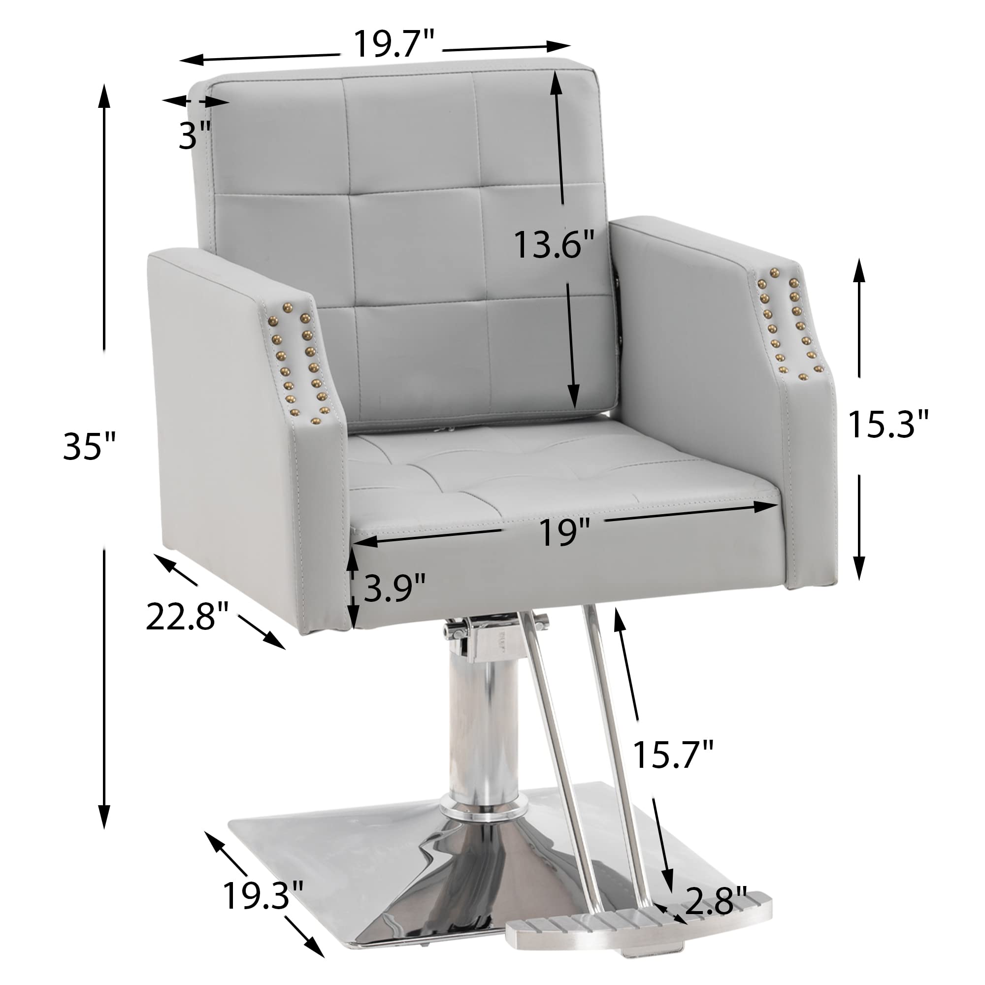 BarberPub Classic Hydraulic Salon Chair for Hair Stylists - Professional Barber Styling Chair with Adjustable Height, Grey - Perfect for Hair Salons, Barber Shops & Home Beauty Stations