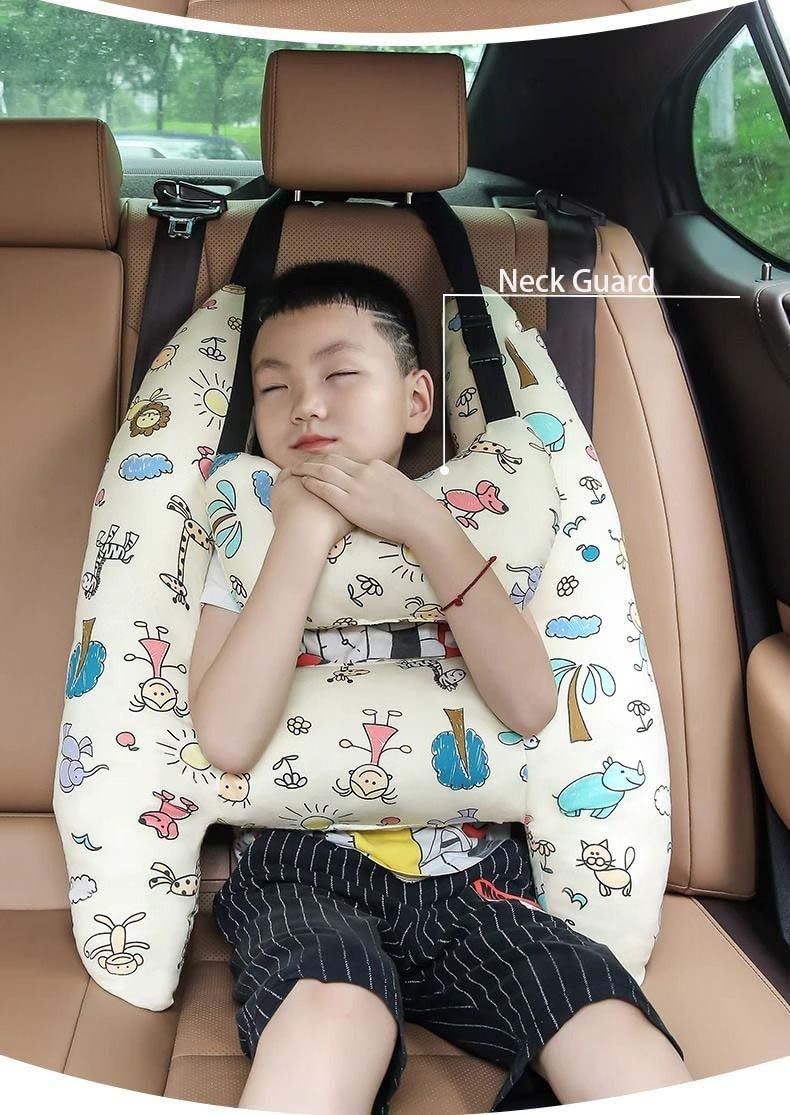 Kids Travel Pillow - H-Shaped Car Neck Support Pillow for Head & Arm Comfort | Wedge Design for Long Distance Travel | Airplane, Road Trips & Nap Time (F)