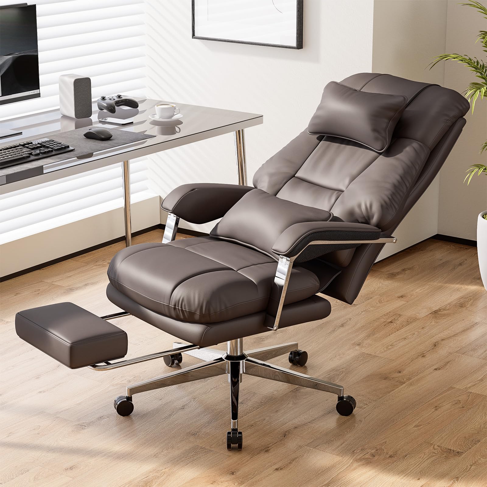 Big and Tall Office Chair for Heavy People 500lbs - High Back Ergonomic Executive Chair with Adjustable Headrest & Footrest - PU Leather Computer Desk Chair for Home Office (Black) - Perfect for Long Work Hours and Gaming Sessions