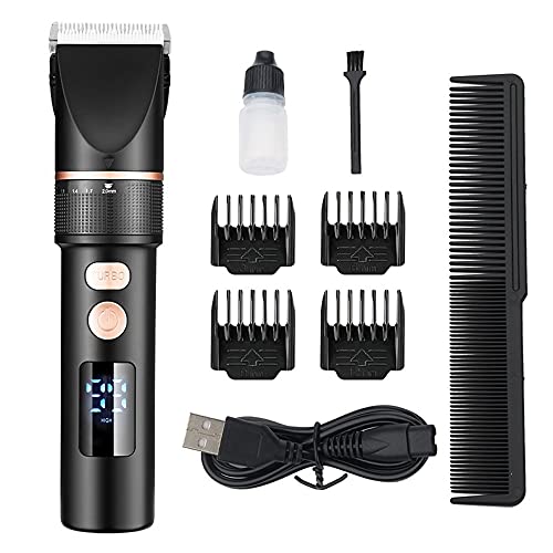 Professional Titanium Ceramic Blade Hair Clipper for Men - Rechargeable Electric Hair Trimmer with LCD Display - Barber Salon & Home Haircutting Tool (Black) - Perfect for DIY Haircuts, Beard Trimming & Grooming
