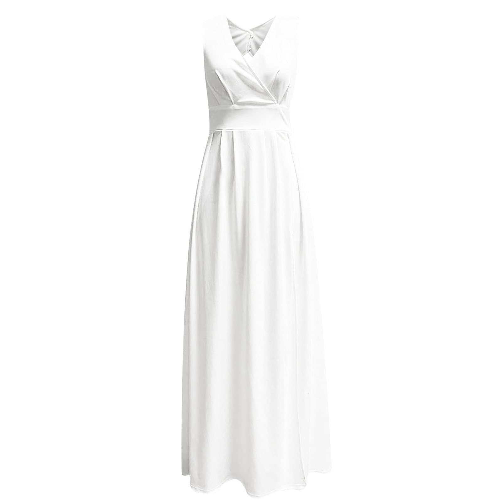Elegant White Maxi Dress for Women - V-Neck Formal Gown with Sexy Side Slit for Wedding Guest, Party & Evening Events | Perfect for Summer Weddings, Cocktail Parties & Special Occasions