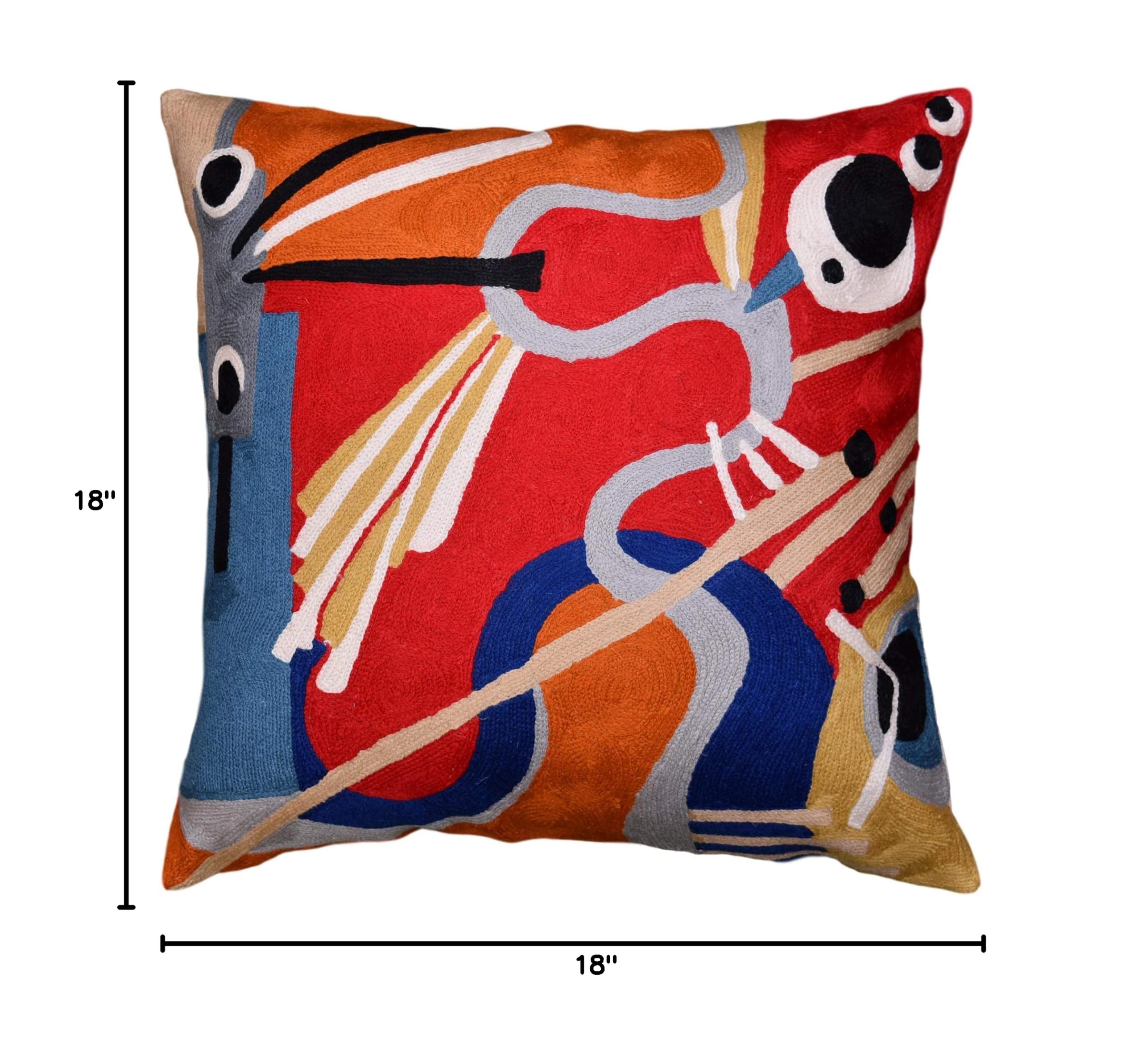 Kandinsky Modern Red Flow Abstract Couch Pillow Cover | Contemporary Handmade Wool Throw Pillow 18x18 | Mid Century Chair Cushion for Living Room, Bedroom & Outdoor Decor