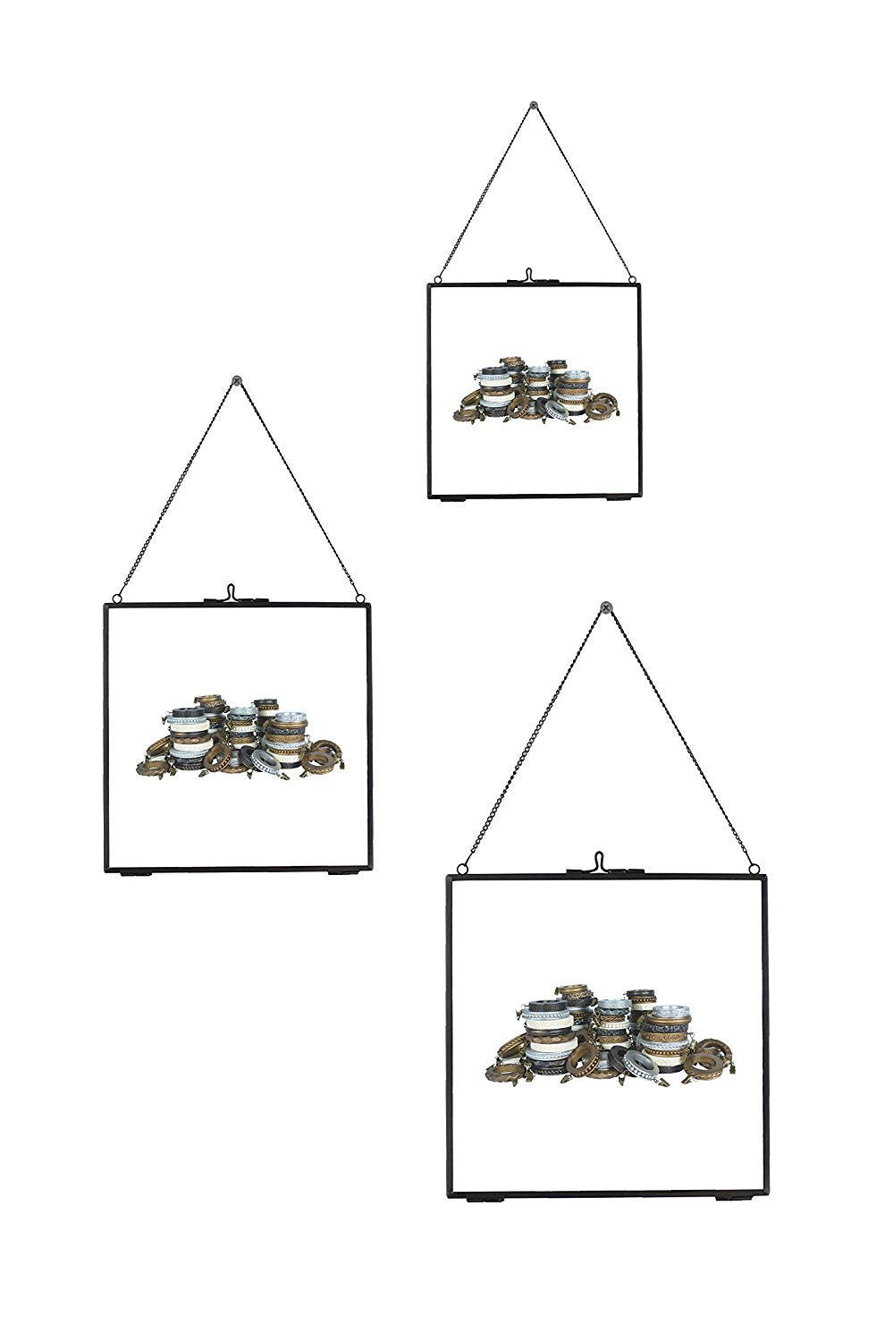 Set of 3 Brixton Brass and Glass Hanging Picture Frames - 4 Finishes (Gold, Silver, Bronze, Black) - Perfect for Wall Decor, Family Photos, and Art Displays in Living Room, Bedroom, or Office