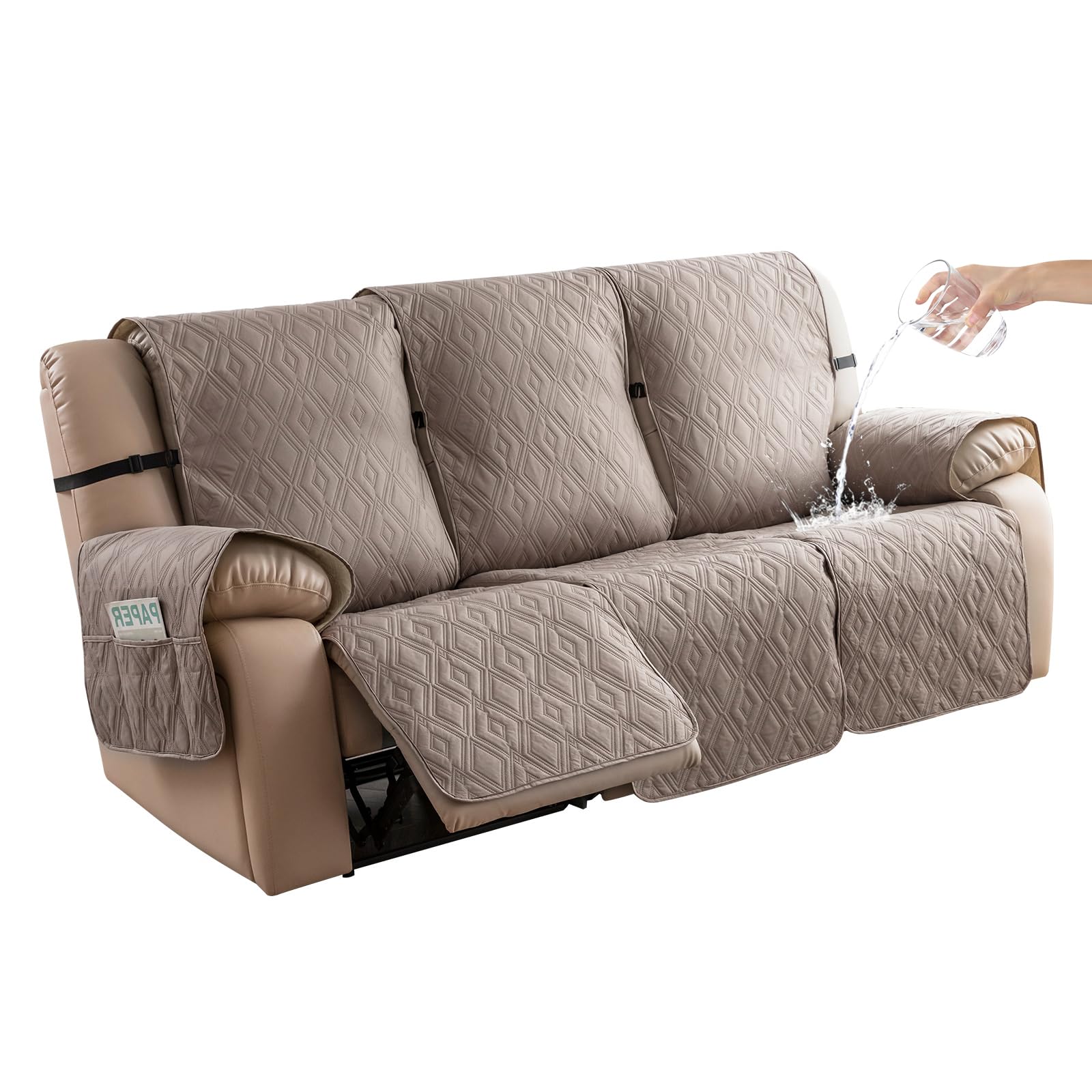 Genina Waterproof Reclining Couch Cover - Non-Slip Washable 3-Seater Sofa Protector for Pets, Kids & Furniture (Taupe) | Perfect for Living Room, Family Room & Pet-Friendly Homes