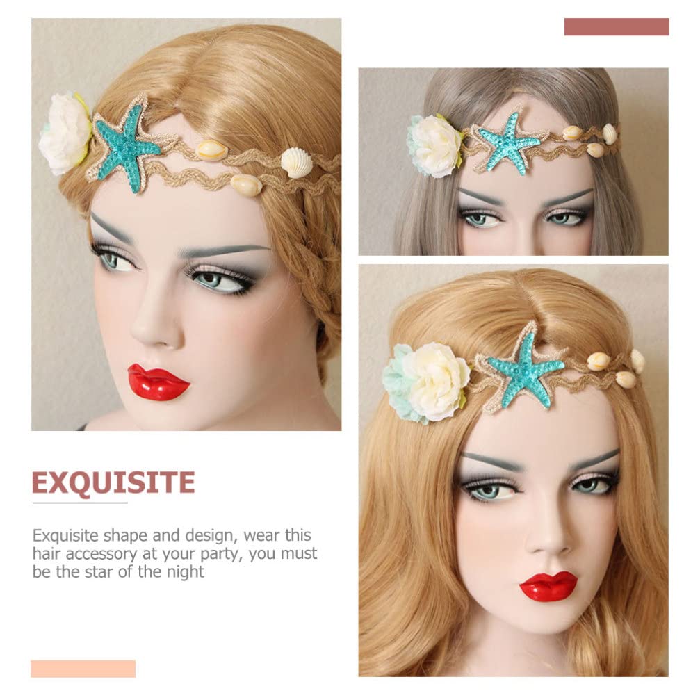 FOMIYES 2-Piece Starfish Headband Set - Mermaid Hair Accessories for Women, Sea Star Hair Clips, Bohemian Resin Diamond Shell Flower Headpiece - Perfect for Beach Weddings, Bridal Showers, and Summer Festival Outfits