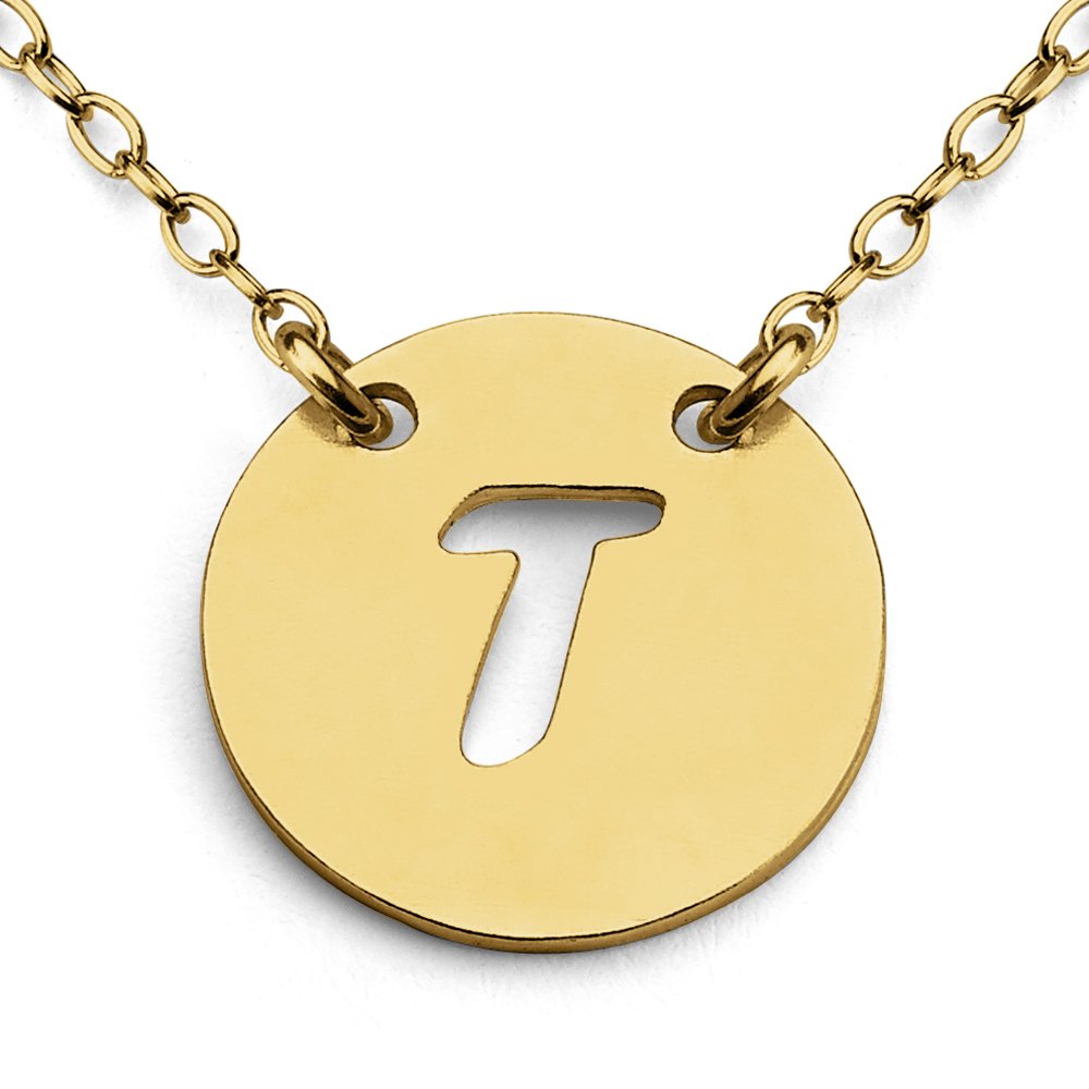 Azaggi 14K Gold Plated Sterling Silver Letter T Pendant Necklace - Personalized Initial Alphabet Coin Jewelry for Women, Handcrafted Open Letter Design | Perfect Gift for Birthday, Anniversary & Special Occasions