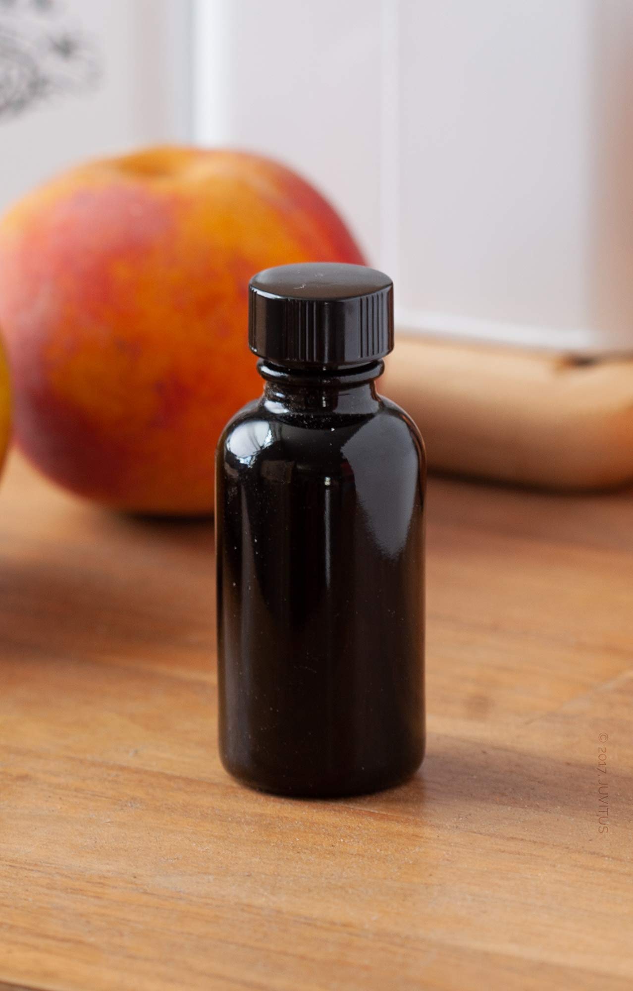 Premium 1 oz Black Glass Boston Round Bottle with Black Phenolic Cap & Funnel - Set of 12 for Essential Oils, Perfumes & DIY Beauty Products - Luxury Apothecary Packaging for Home & Professional Use