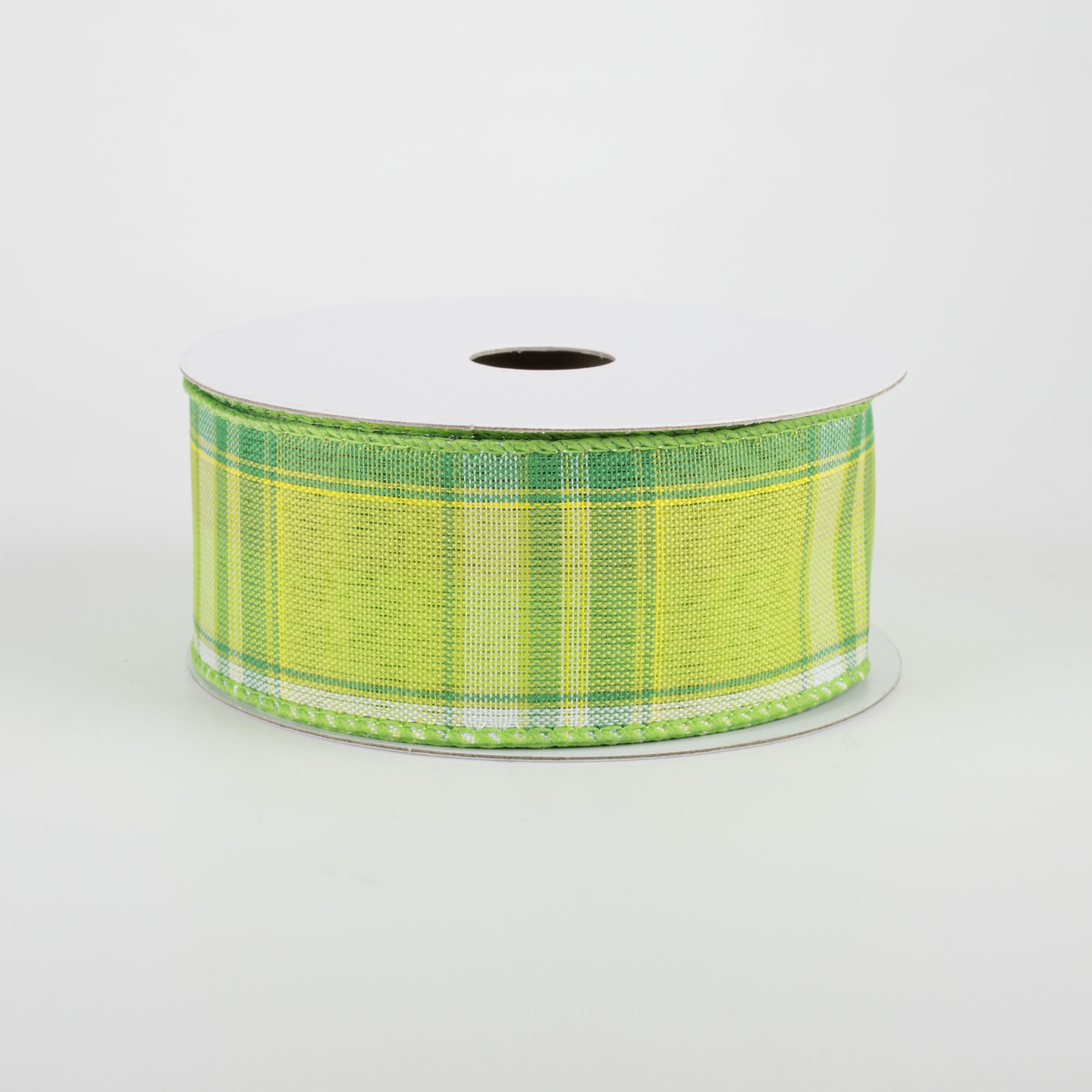 1.5 Inch Montana Plaid Ribbon - Green, White, Lime Checkered Pattern - 10 Yards Bulk Spool for Gift Wrapping, Crafts, DIY Projects, and Holiday Decorations