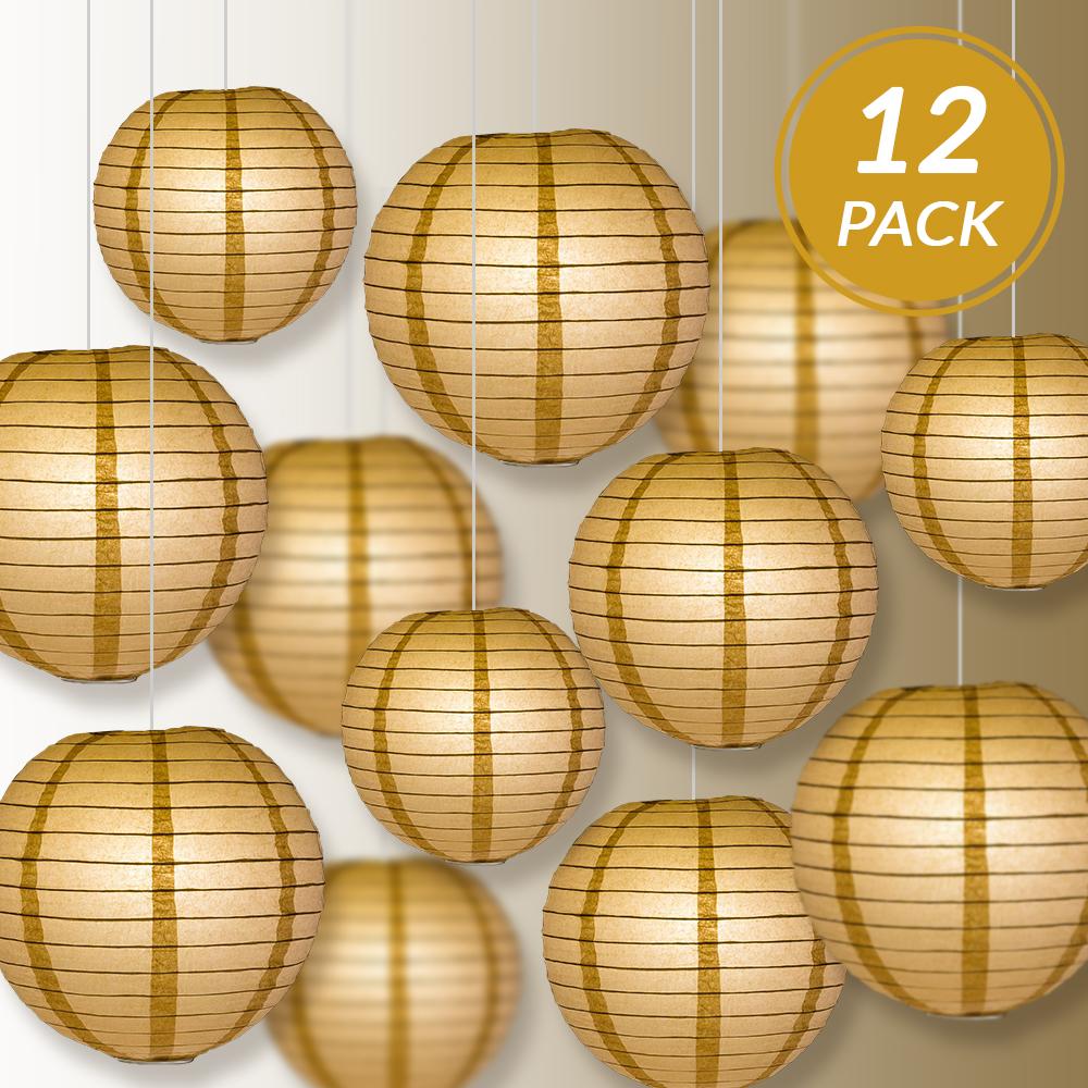 12-Piece Dusty Sand Rose Paper Lantern Set - 12/10/8 Inch Hanging Decorations for Wedding, Party & Home Decoration | Boho Chic & Rustic Theme Decor