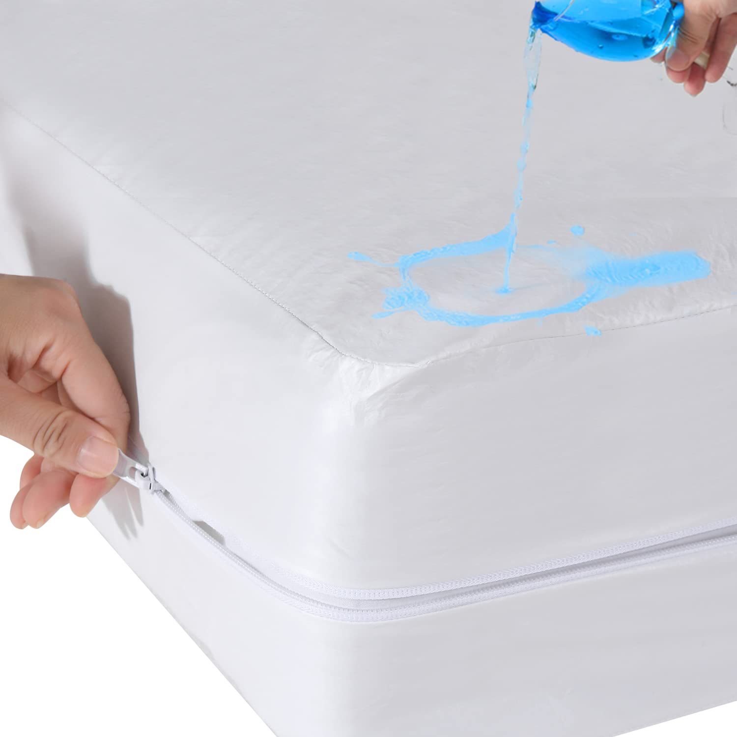 Waterproof Queen Size Zippered Mattress Protector - 6-Sided Fully Encased Bed Cover for Pets & Kids, Urine Proof, Fits 10-13 Inch Mattress Depth - Perfect for Allergy Protection, Bedwetting & Pet Accidents