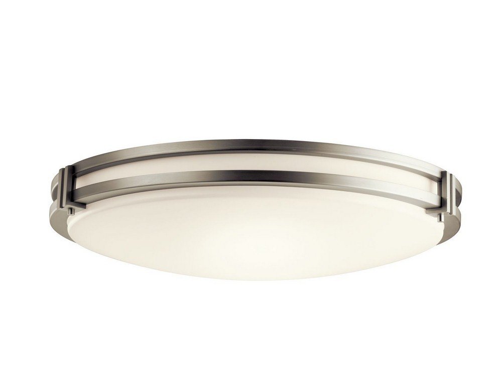 Kichler Avon 24 Inch Brushed Nickel LED Flush Mount Ceiling Light with Clear Acrylic Shade - Modern Lighting for Bedroom, Kitchen, Hallway & Office