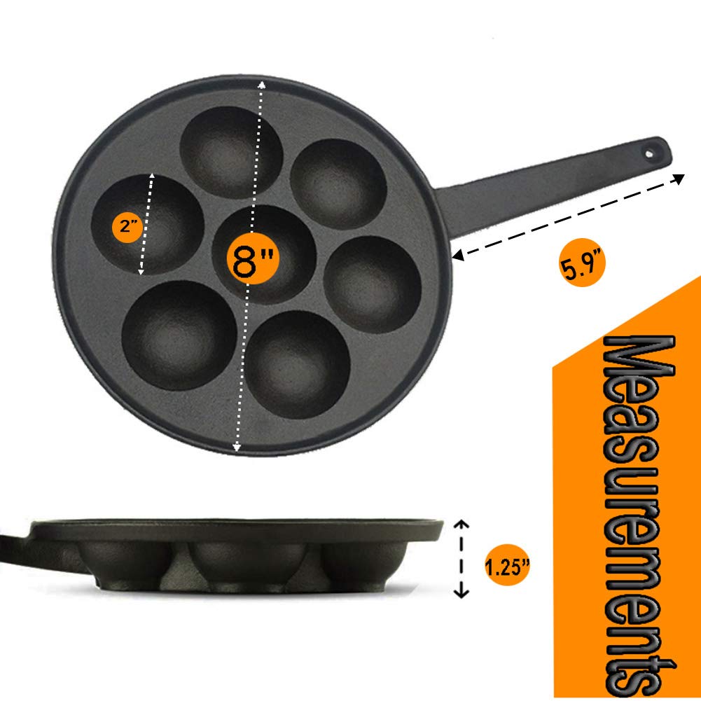 Pre-Seasoned Cast Iron Aebleskiver Pan - Danish Stuffed Pancake Balls, Takoyaki & Appam Maker with 2 Free Takoyaki Sticks & Silicone Handle - Perfect for Home Cooking, Camping & Party Snacks