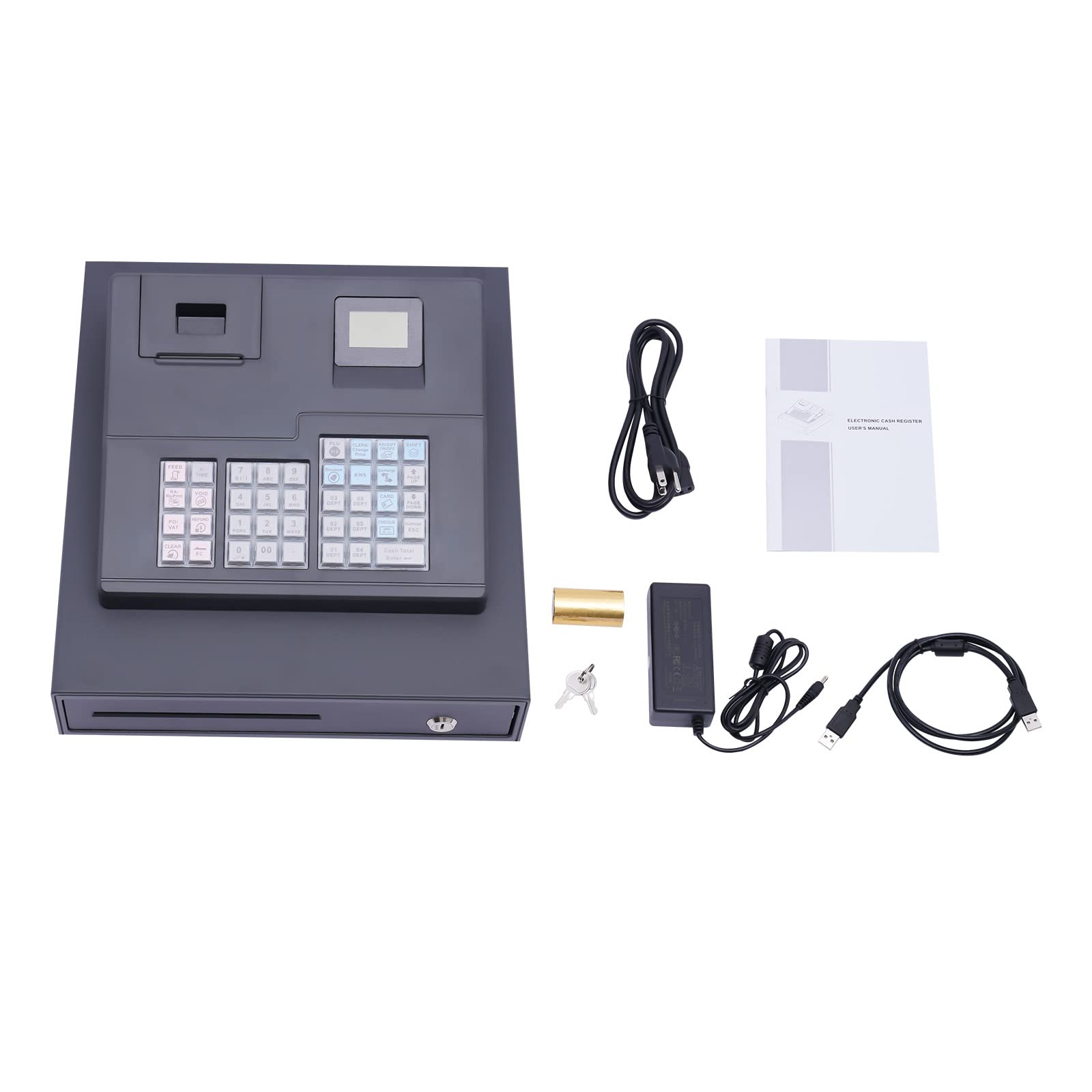 38-Key Electronic Cash Register with Cash Drawer - 4 Bill & 5 Coin Slots POS System for Small Business Retail Stores | LED Customer Display | Perfect for Convenience Stores, Supermarkets & Boutiques