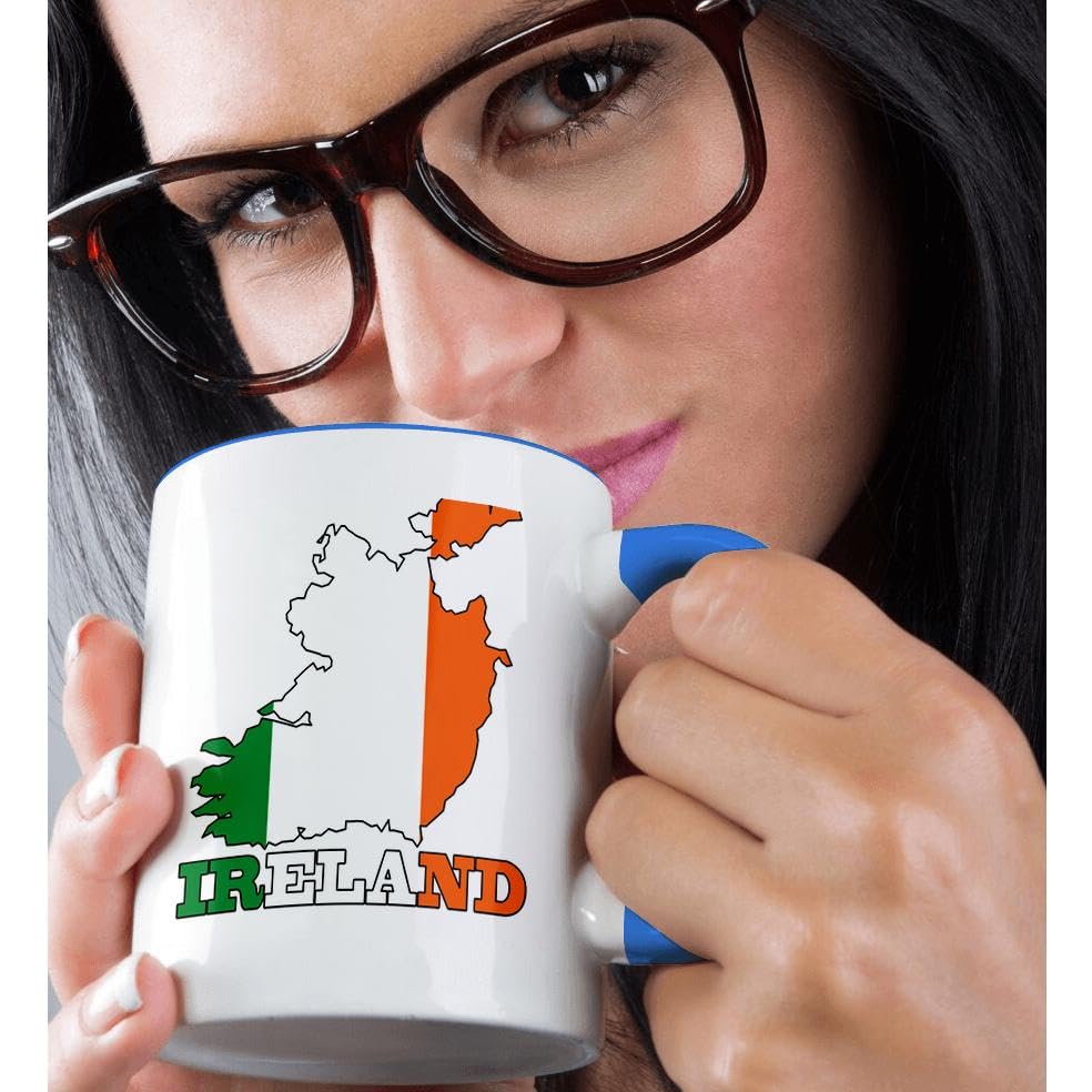 3D Printed 11oz Coffee Mug - Republic of Ireland Flag Outline Map with Country Name - Funny Novelty Gift for Irish Pride, St. Patrick's Day & Office Use