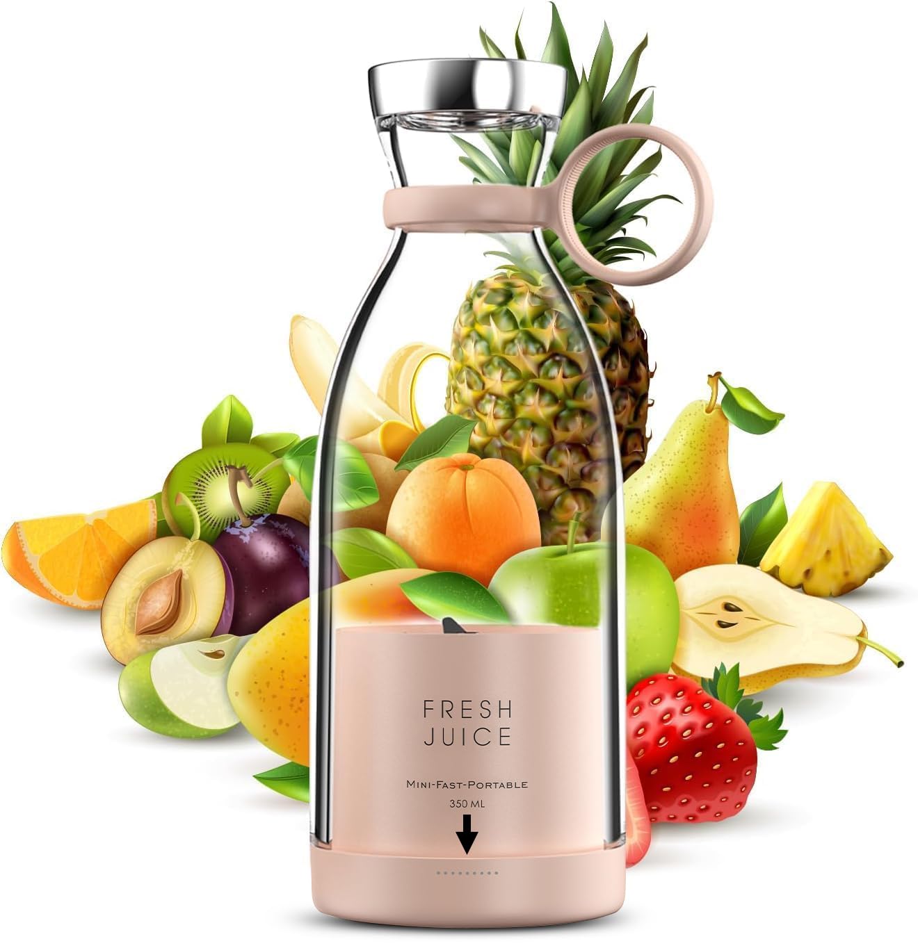 Slenderblender® 350ML Portable Blender - USB Rechargeable Mini Smoothie Maker for Shakes, Juices & Protein Drinks | Personal Blender Bottle with Wireless Charging | Perfect for Travel, Gym, Office & Home Use | Compact Fruit Blender for Healthy Lifestyles