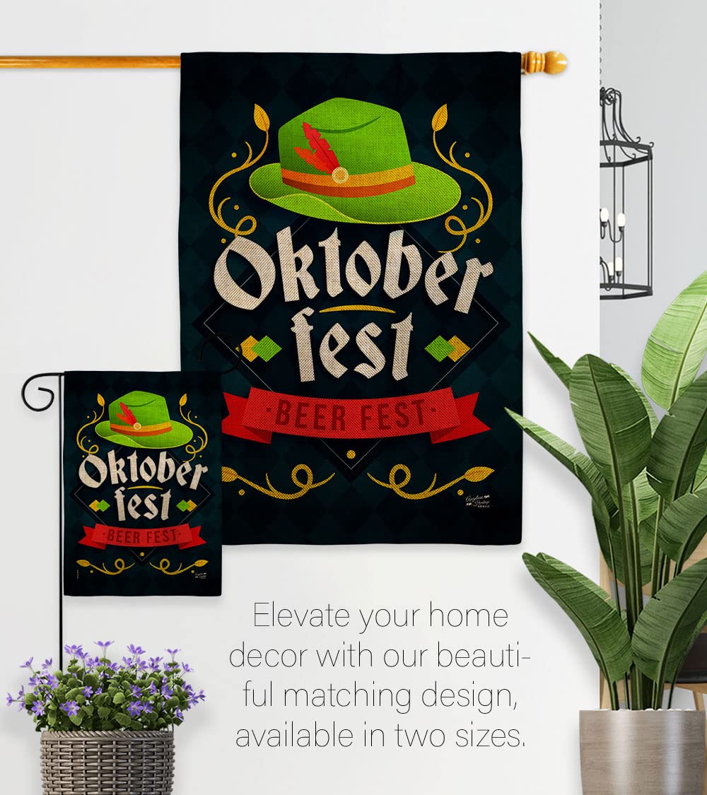 Double-Sided Oktoberfest Burlap House Flag 2-Pack | USA-Made Beer Party Decor for Happy Hour, Pong Games & Yard Decorations | Perfect for Garden Parties, Tailgating & German-Themed Celebrations