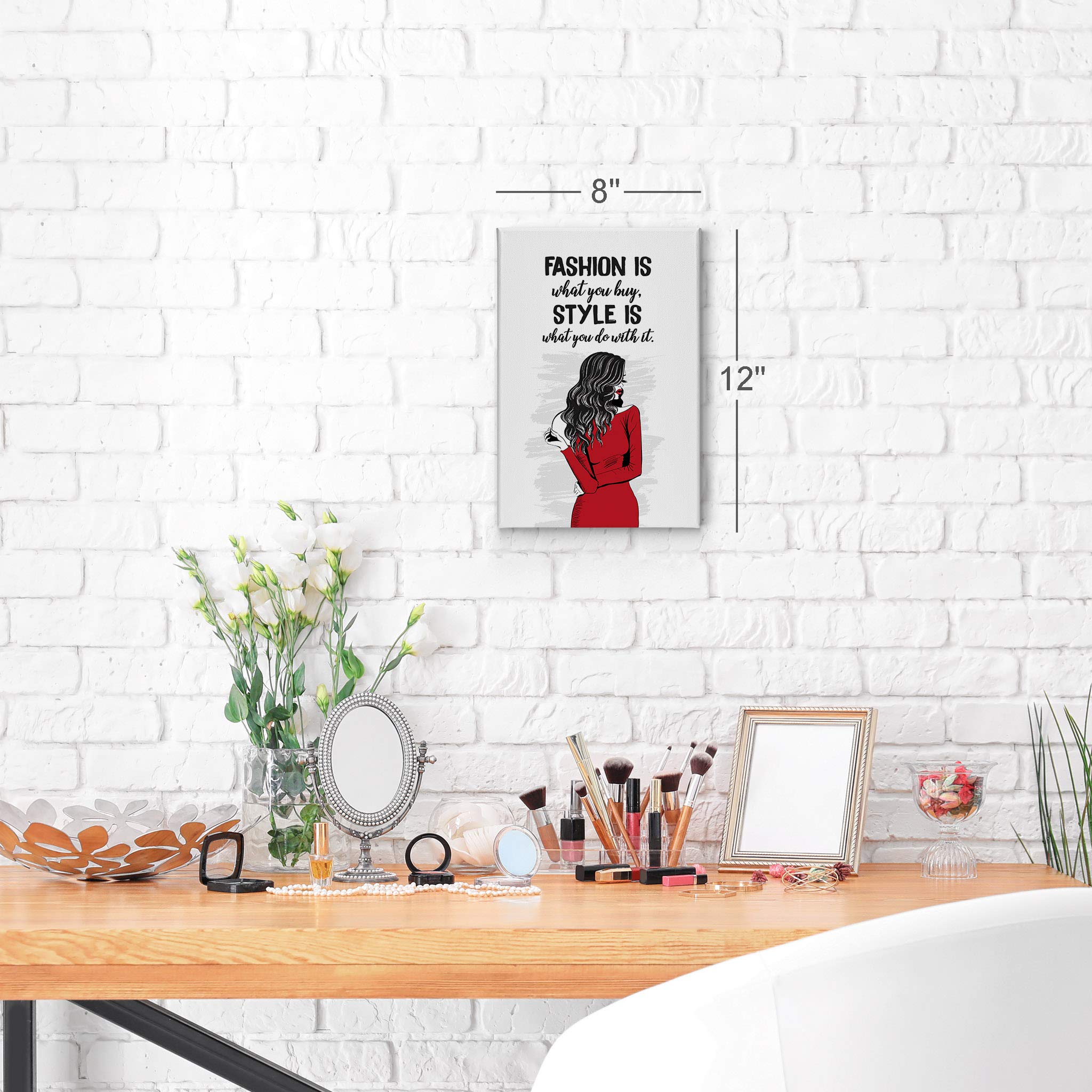 Fashion Quote Canvas Print - 'Fashion is What You Buy, Style is What You Do with It' - Red Glam Wall Art for Office, Girls Room, Dorm, Bedroom & Living Room Decor - Ready to Hang 40x30 Inches - Perfect for Home & Office Inspiration