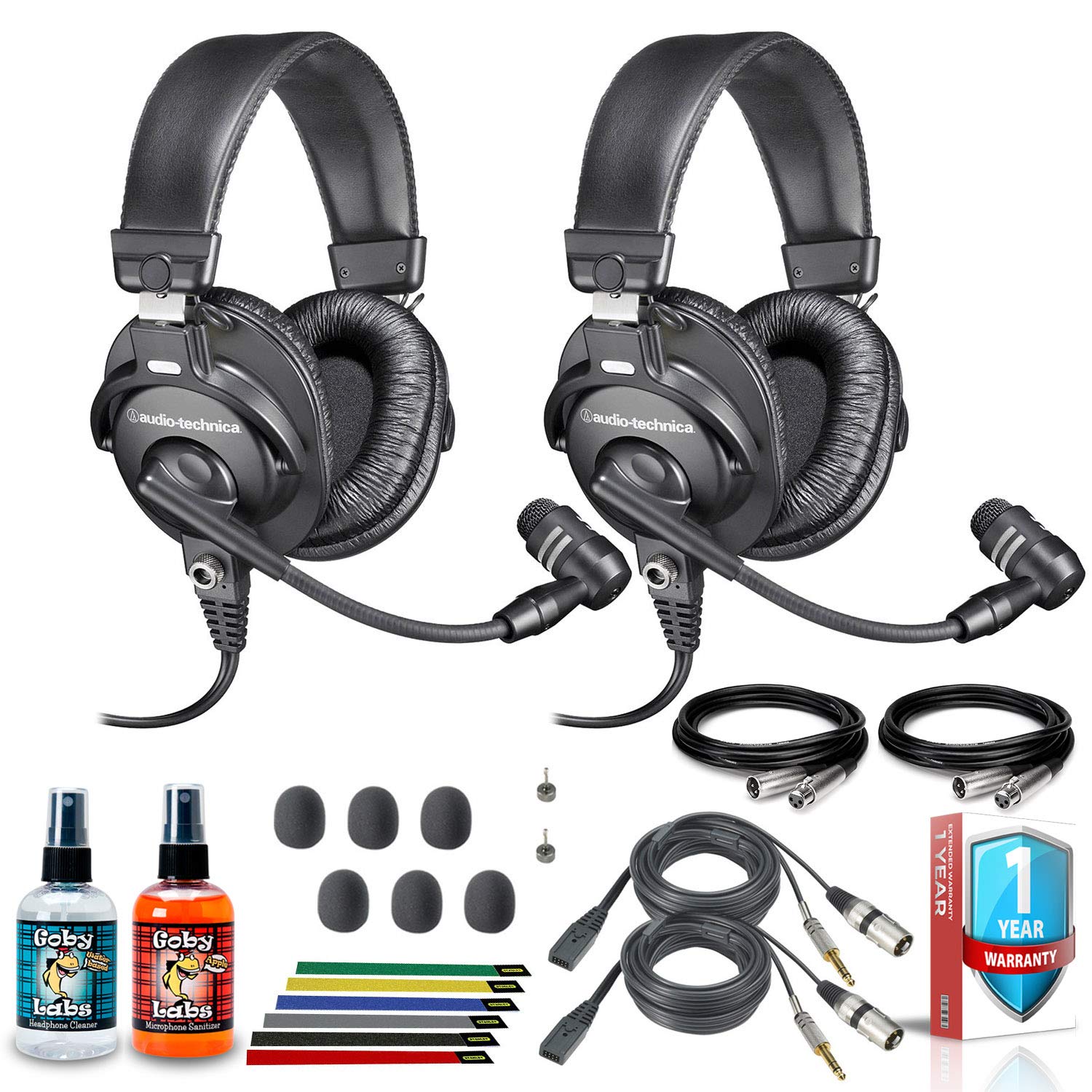 Audio-Technica BPHS1 Professional Broadcast Stereo Headset (2-Pack) with Dual 10ft XLR Cables, Cleaning Kit, 6 Reusable Cable Ties & 1-Year Warranty - Ideal for Podcasting, Radio Broadcasting & Studio Recording