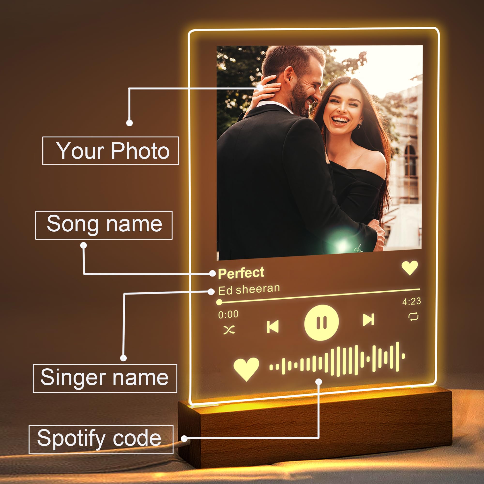 Custom Spotify Music Plaque with Photo - Personalized LED Acrylic Song Gift for Him, Her, Boyfriend, Girlfriend | Birthday, Christmas, Valentine's Day Present | Perfect for Music Lovers & Romantic Gifts