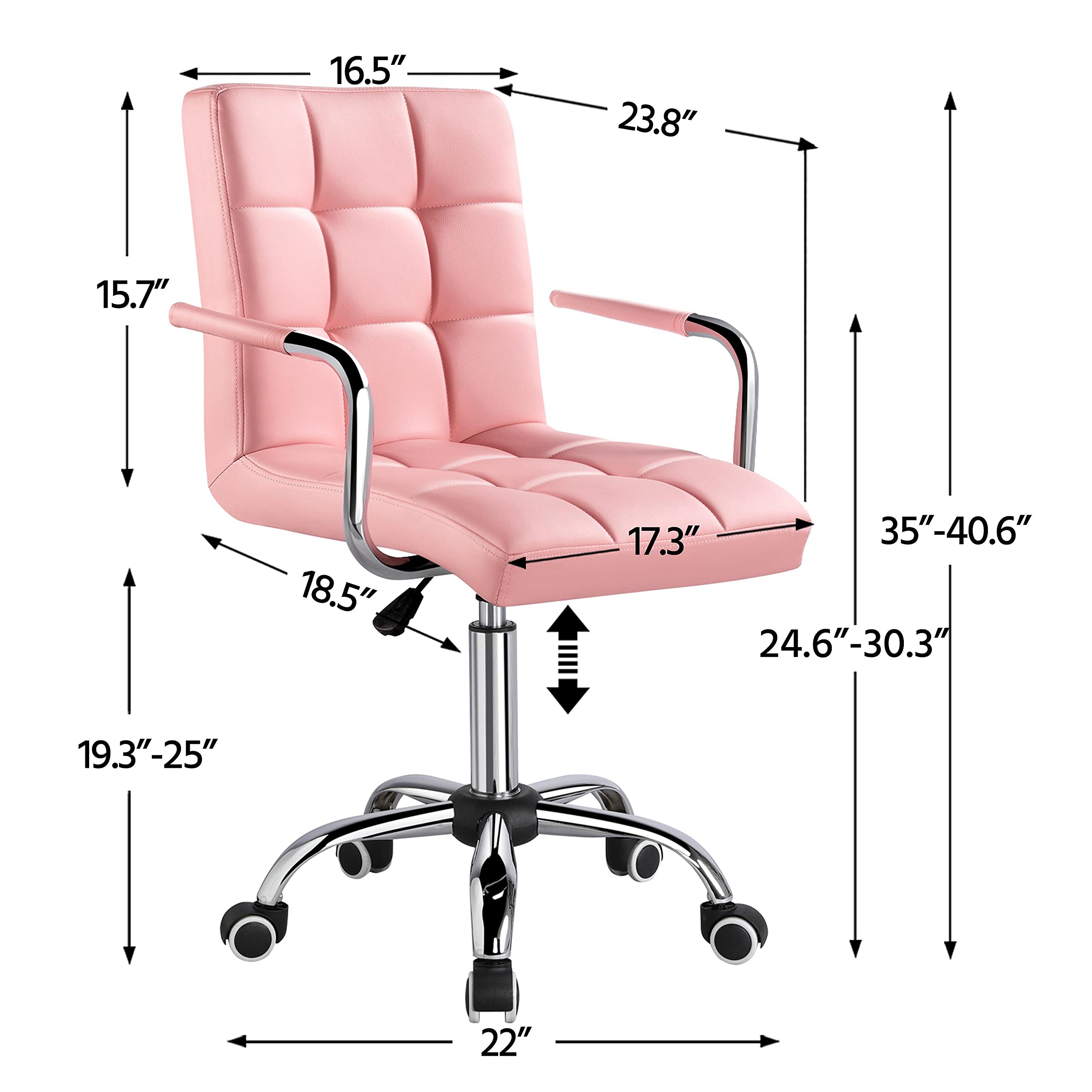 Yaheetech Pink PU Leather Ergonomic Office Chair - Adjustable Height, Rolling Wheels, Comfortable Desk Chair for Home, Office & Gaming Use