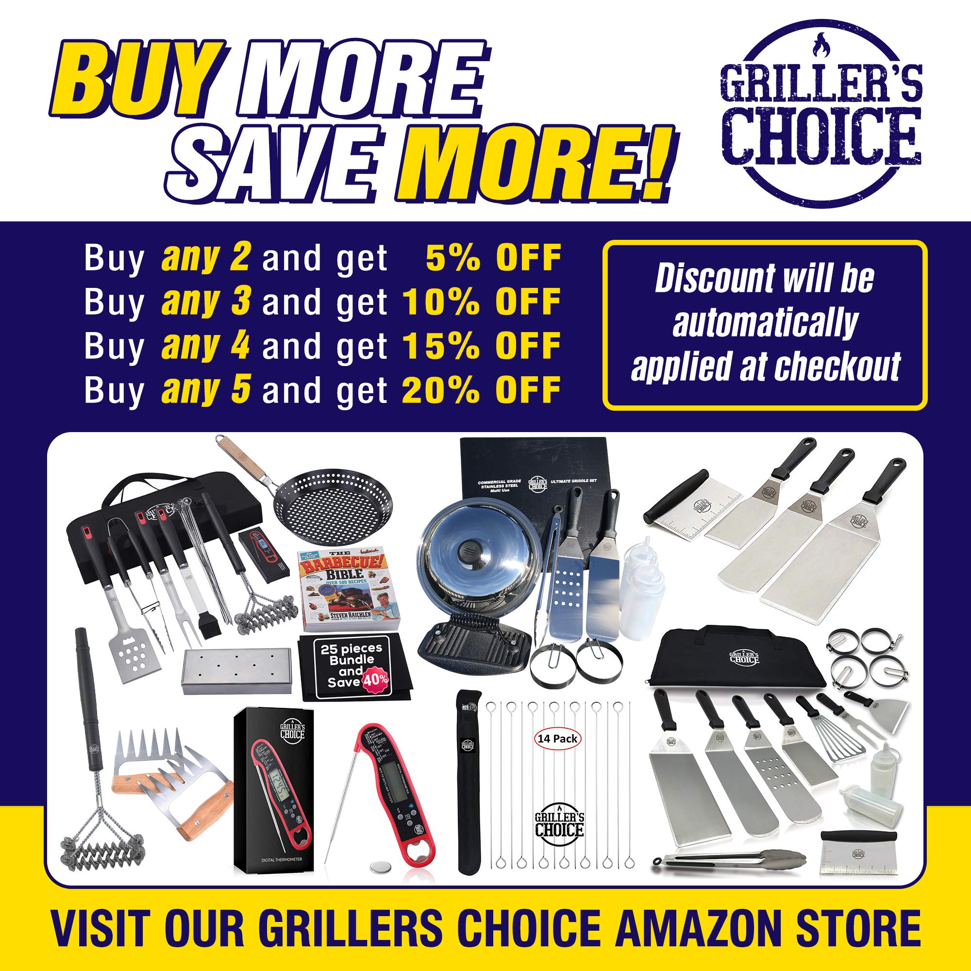 Grillers Choice - Ultimate Griddle Accessories Set - Heavy Duty Stainless Steel Spatula Set for Flat Top Grills, Hibachi & BBQ - Professional Chef Designed - Perfect for Outdoor Cooking, Backyard Grilling & Commercial Use