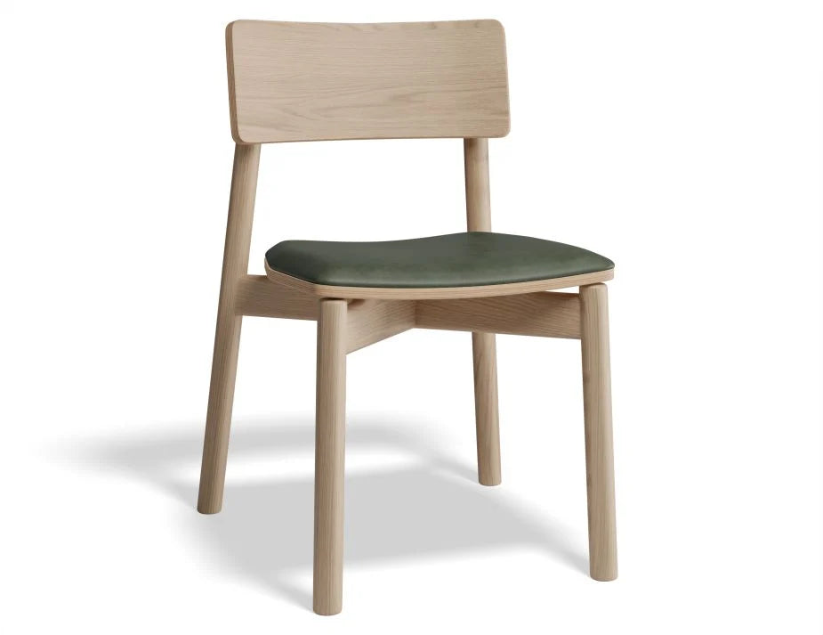 Premium Andi Chair with Soft Leather Seat Pad - Natural Wood Finish - Comfortable Modern Home & Office Seating for Living Room, Study, or Workspace