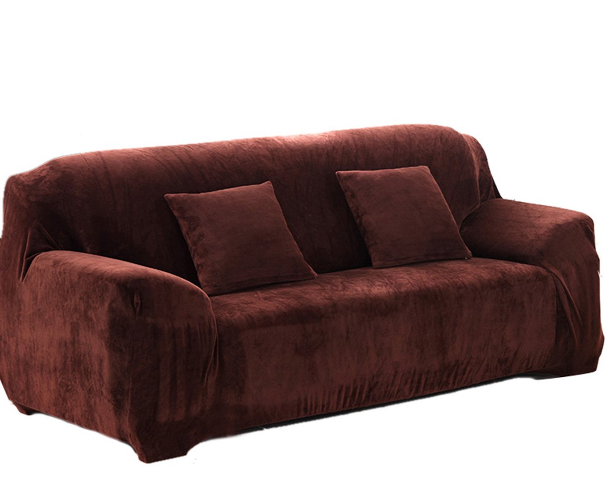Cozy Ice Grey Fleece Sofa Cover Slipcover - Stretchable Elastic Fabric for 2 Seater Couches (57