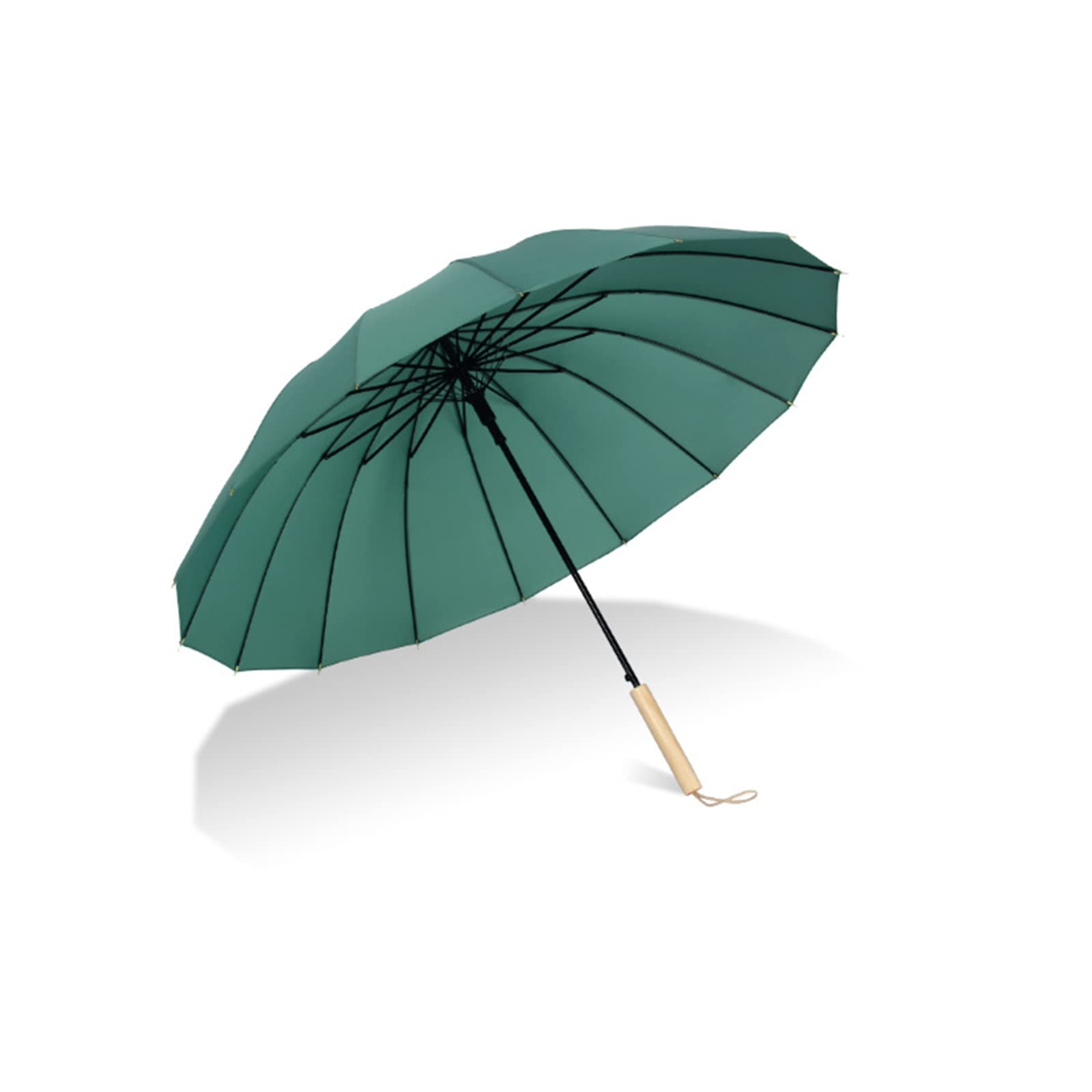 Large Windproof Macaron Stick Umbrella - 48 Inch Travel Umbrella with 16 Ribs & Wood Handle for Men, Women & Family - Fast Drying Rain Umbrella for Commuting, Walking & Outdoor Activities