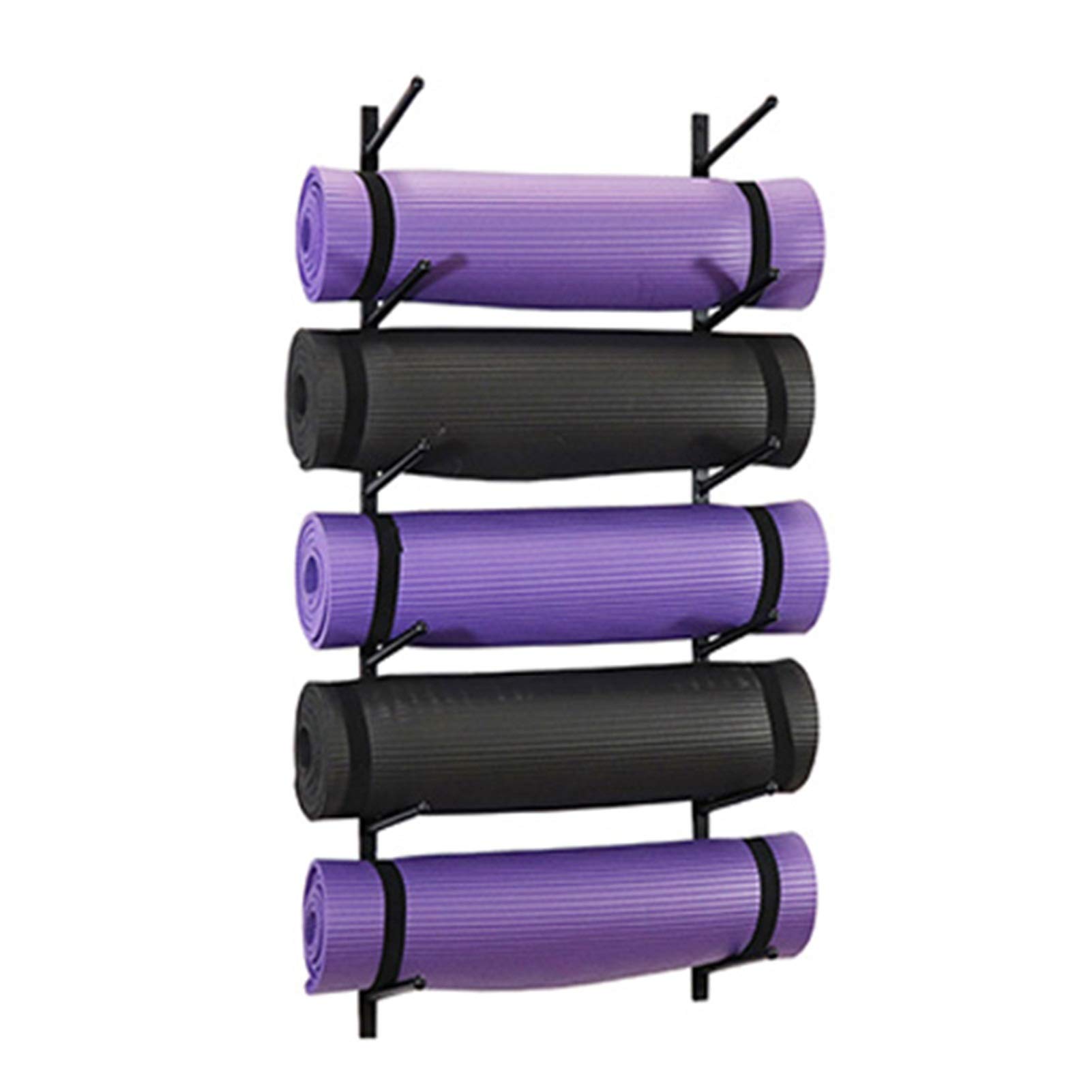 Premium Yoga Mat & Foam Roller Wall Mount Storage Rack - Heavy Duty Iron Hanger for Exercise Mats, Resistance Bands & Fitness Equipment (Holds Up to 8