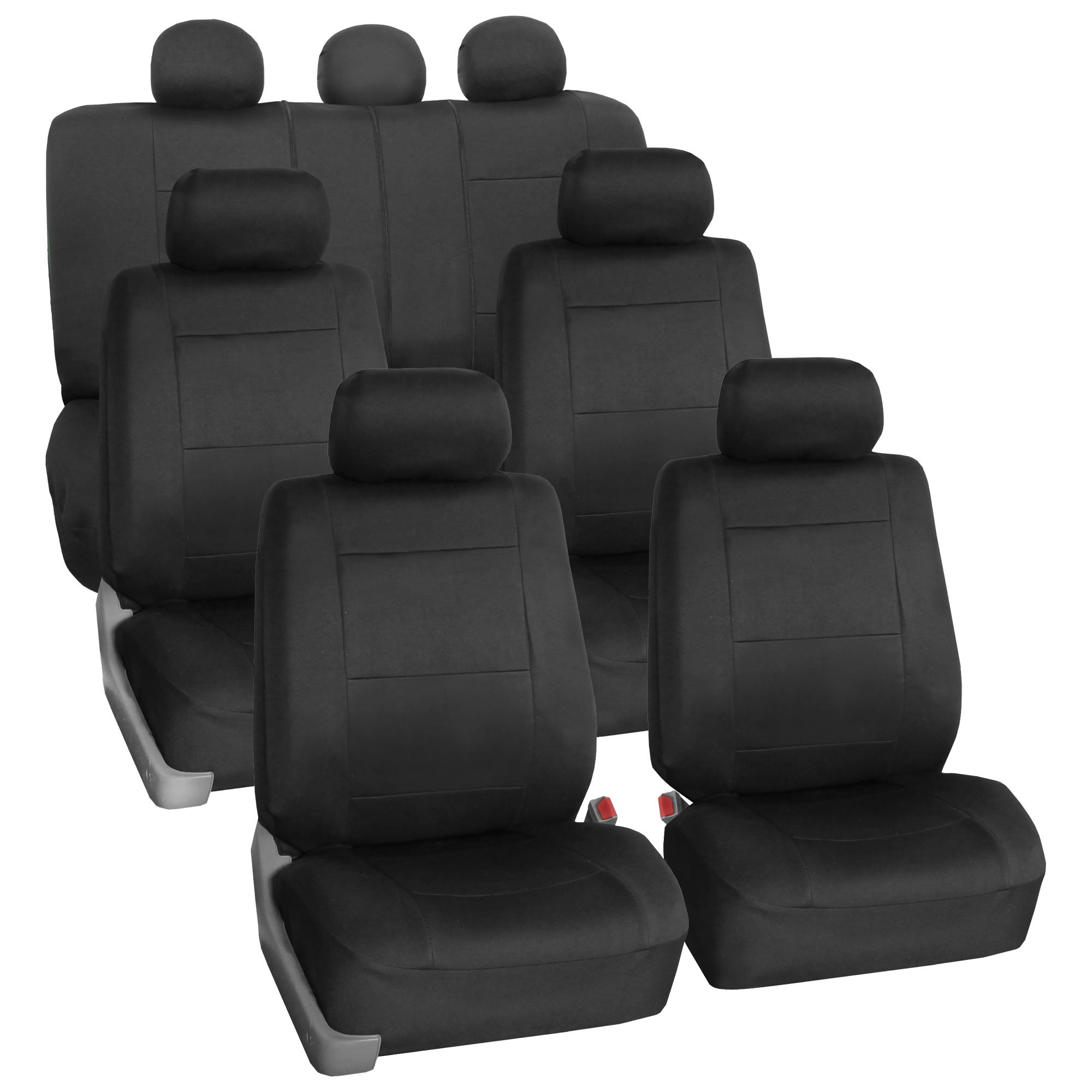 FH Group Neoprene Waterproof 7-Seater Car Seat Covers - 3-Row Full Set for SUVs, Trucks & Vans | Airbag Compatible & Split Design | Perfect for Family Road Trips & Outdoor Adventures (Solid Black)