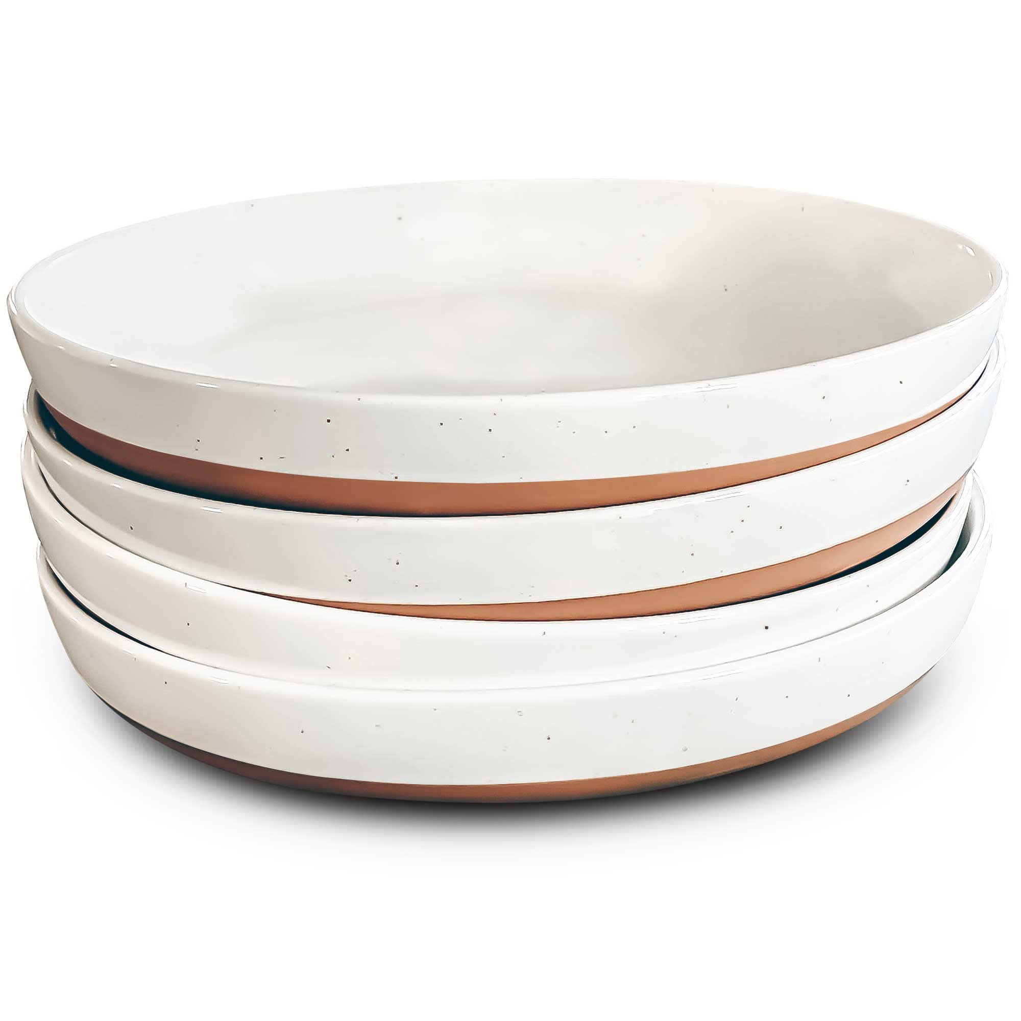 Mora Ceramic Flat Pasta Bowl Set of 4 - 35oz Microwave Safe Dinner Plates with High Edge - Modern Porcelain Serving Bowls for Pasta, Salad, Soup & Desserts - Elegant Vanilla White Kitchen & Dining Tableware for Home, Restaurant & Party Use