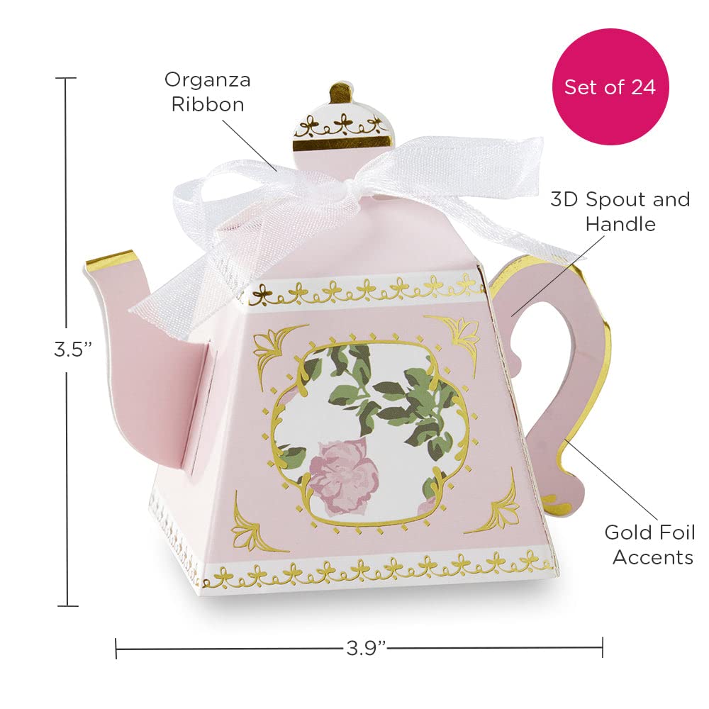 Kate Aspen 96PCS Pink Teapot-Shaped Candy Favor Boxes - Whimsical Tea Party Supplies for Birthdays, Weddings, Bridal Showers, Baby Showers & Anniversaries | Bulk Party Favors for Afternoon Tea Events, Bridal Tea Parties & Themed Celebrations